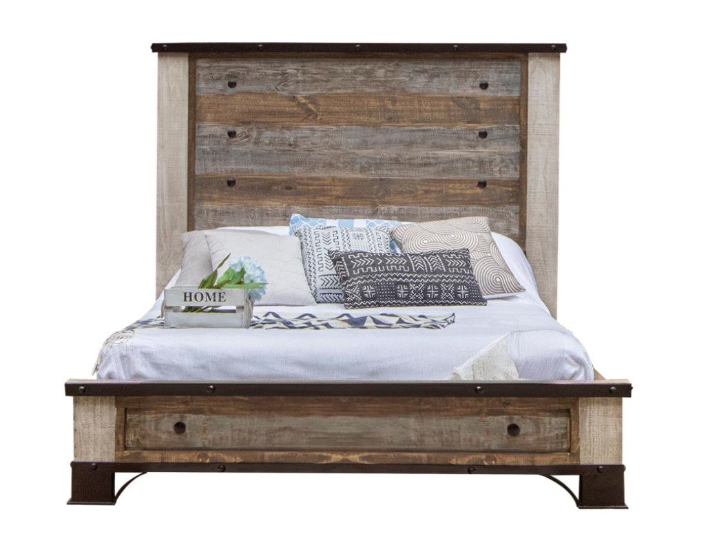 Antique Multicolor Bed Complete Headboard With Platform KIng