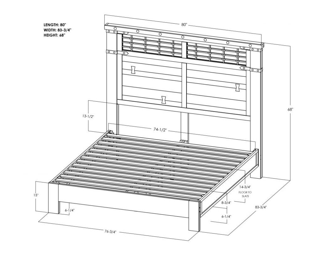 Parota Bed Complete Headboard Platform Footboard & Rails King