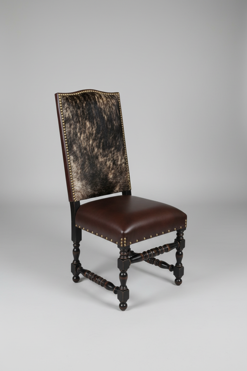 Chair with brown leather seat and backrest on a gray background