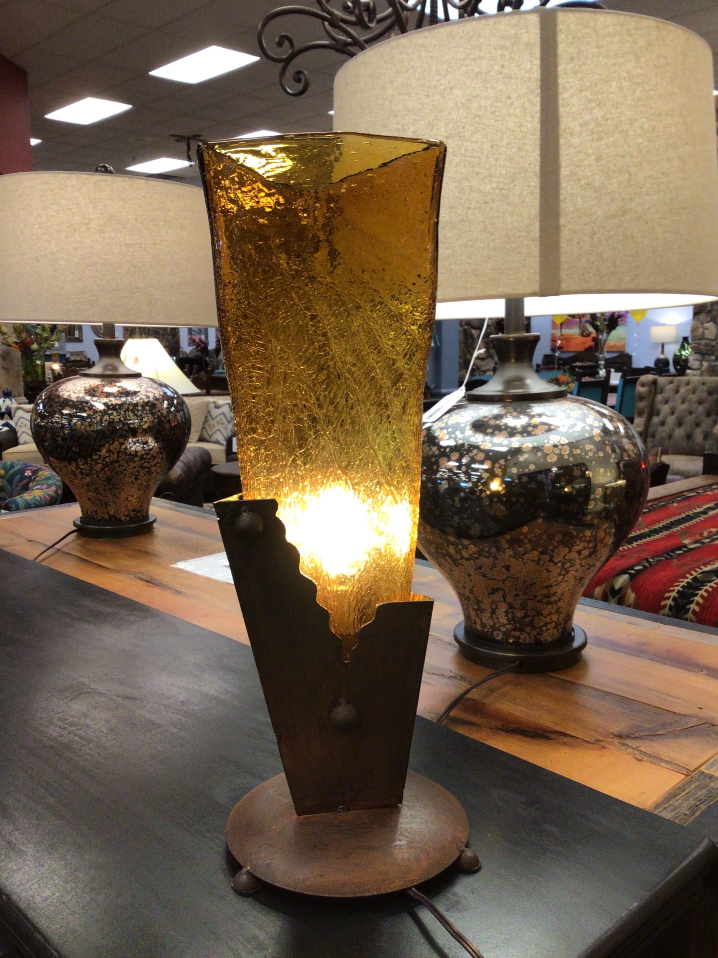 Lamp Glass Triangle Crackled Amber