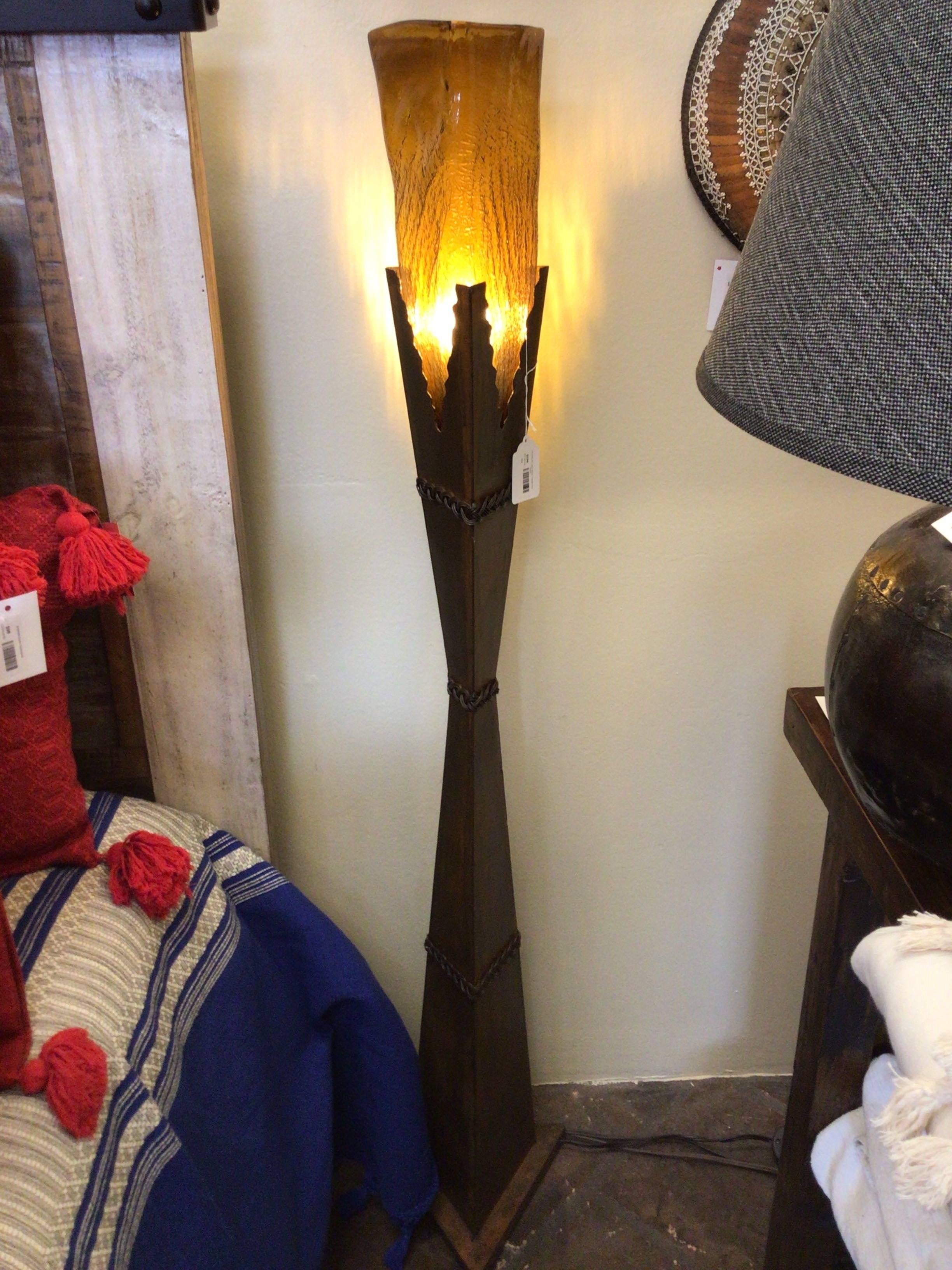 Lamp Glass Triangle foot switch Crackled Amber