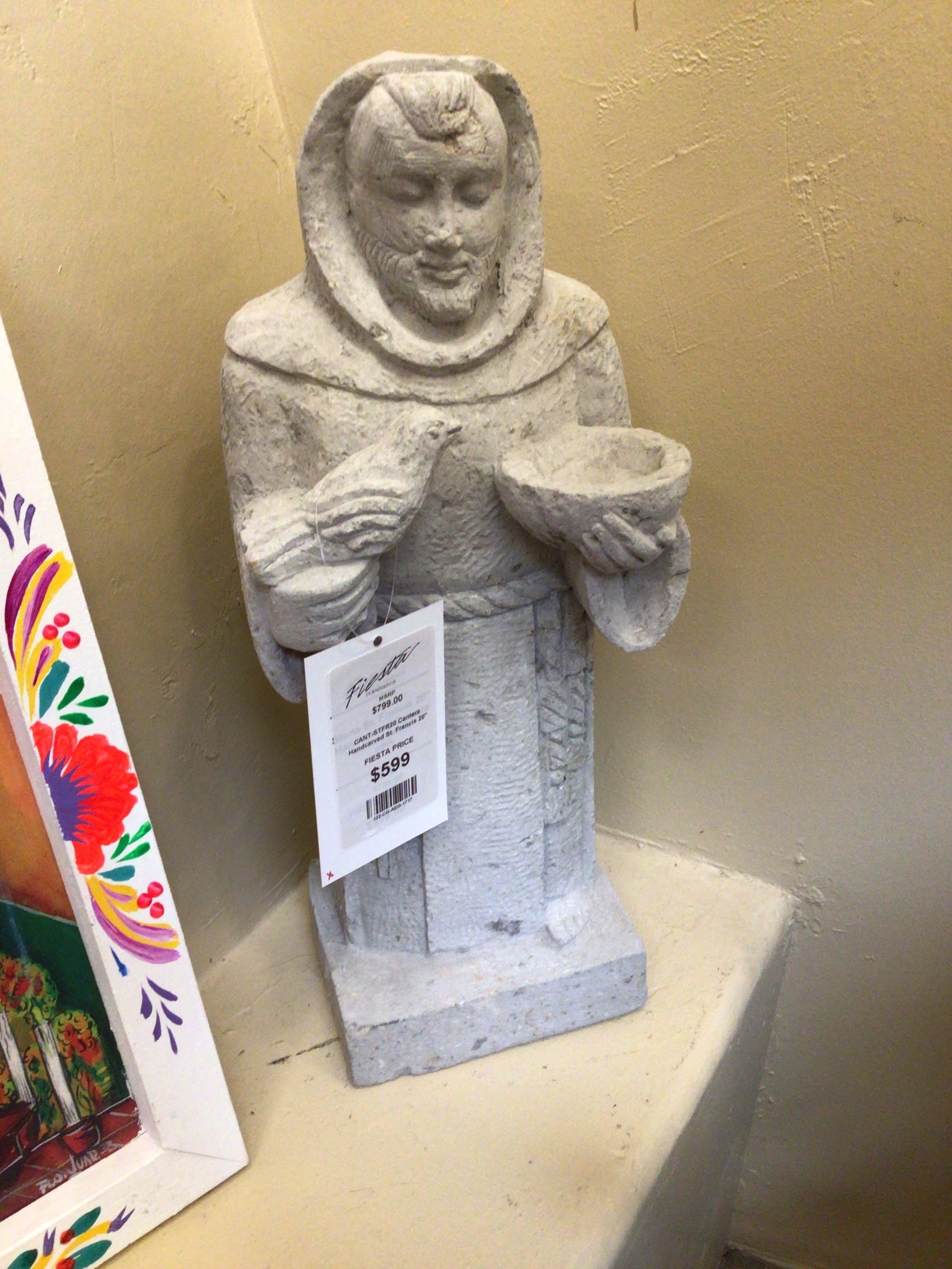 Cantera Handcarved St. Francis Statue, 20"