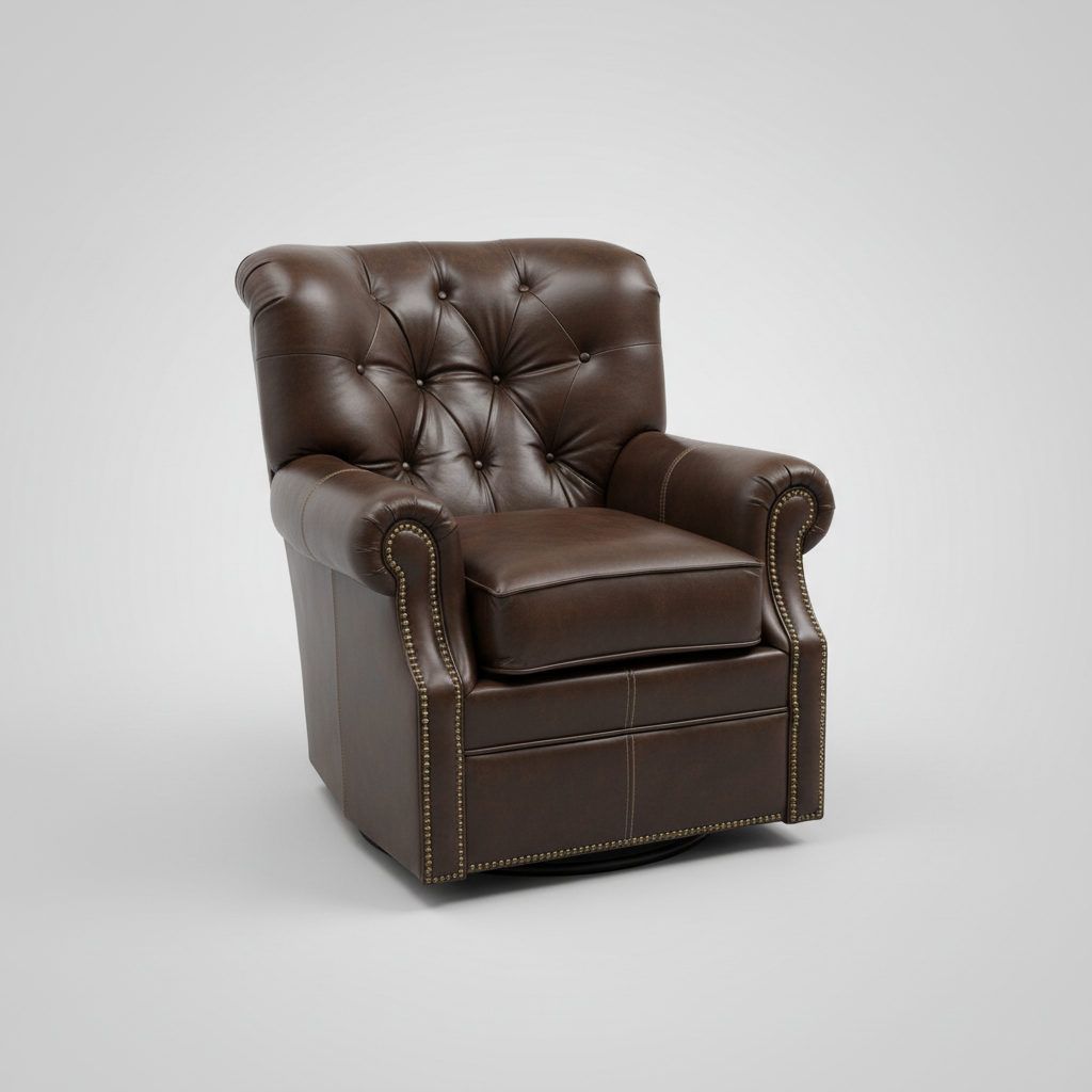 Brown leather armchair on a gray background
