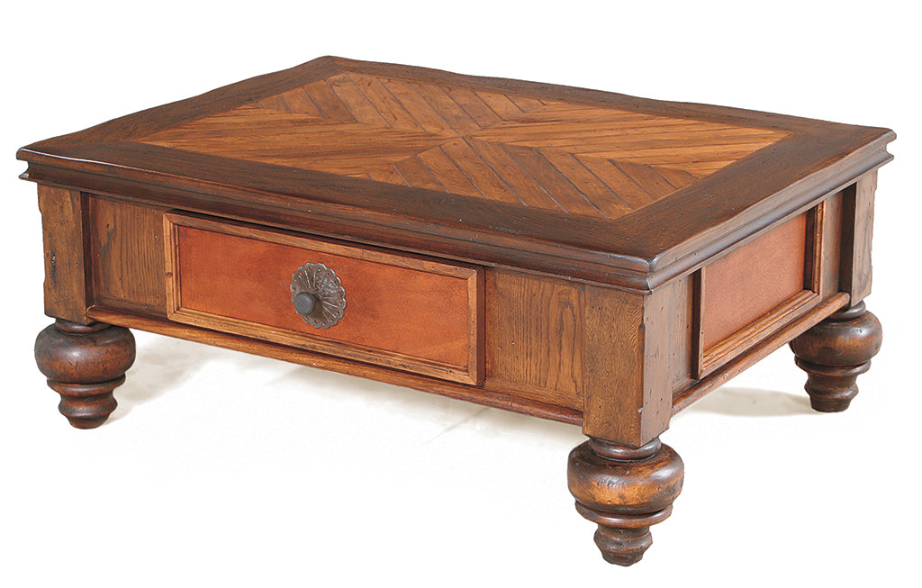 Cocktail Table Leather Panels with Drawers Cordoba 48x36x20 DD/EB
