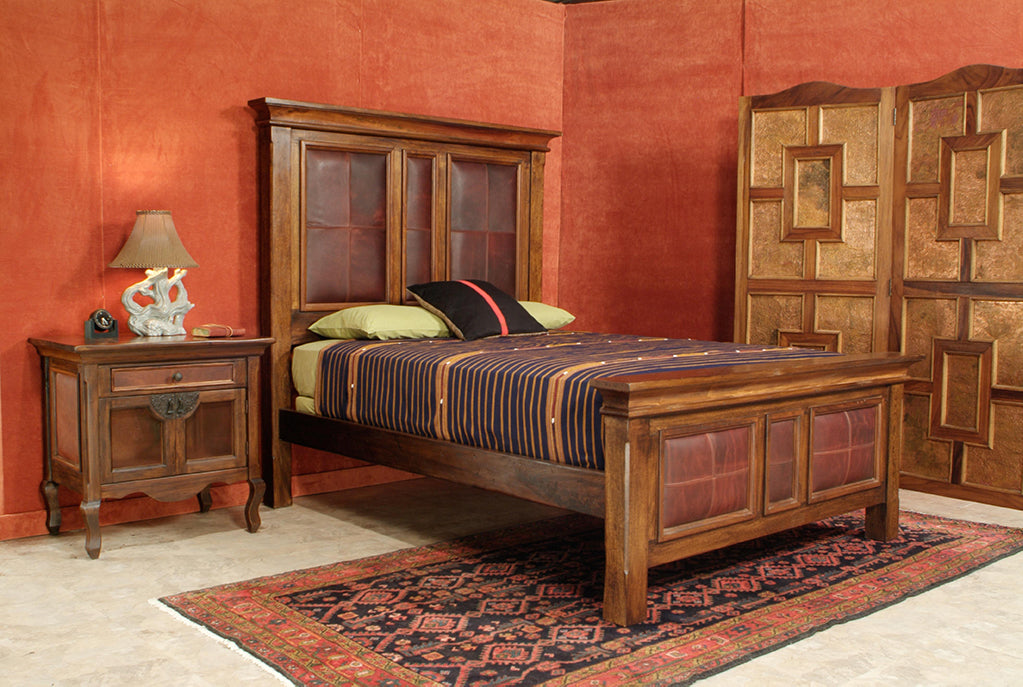 Bed Leather Panel Hand Stitched Braid Nevada King 86 X 88 AC/DD