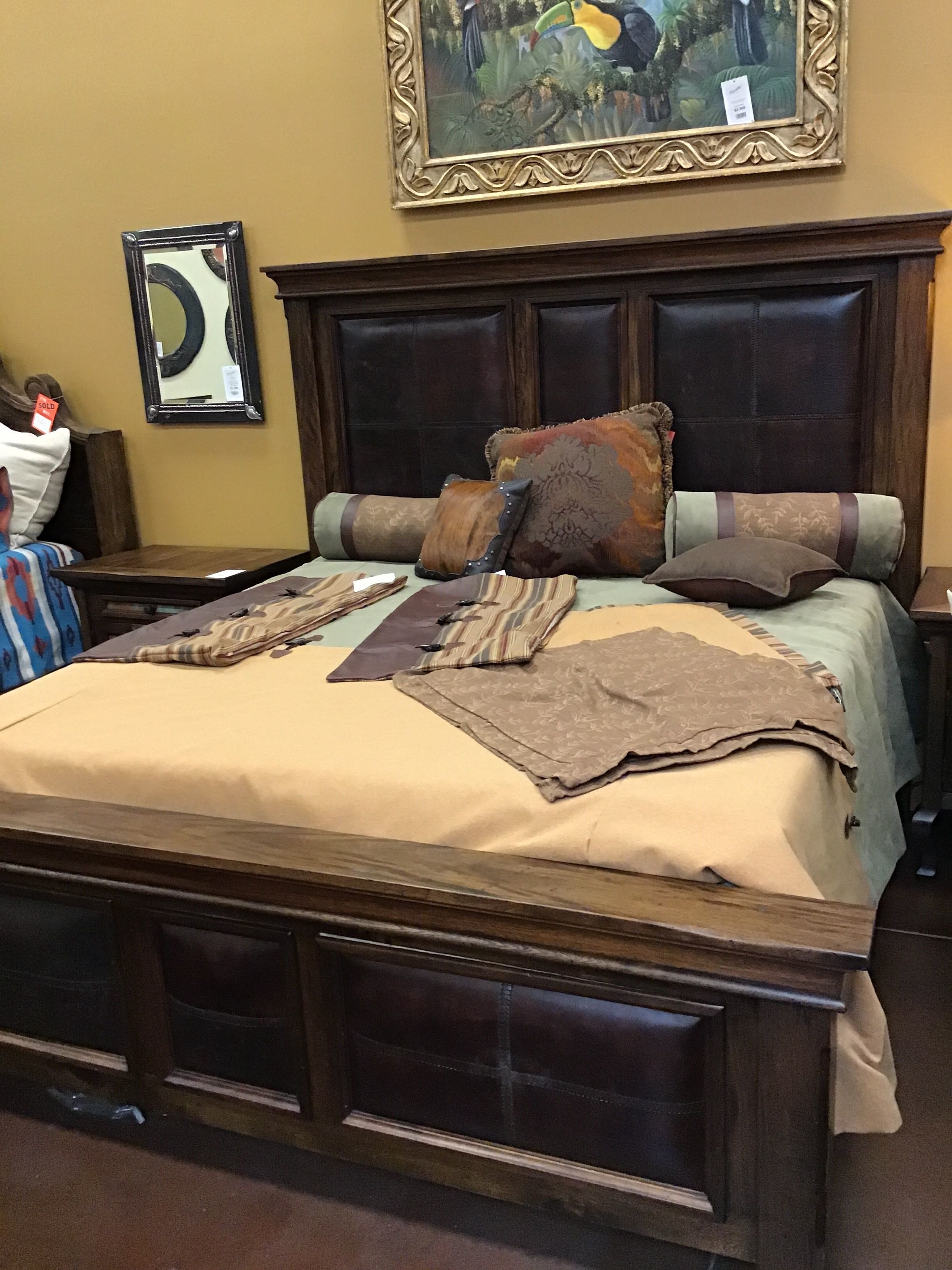 Bed Leather Panel Hand Stitched Braid Nevada King 86 X 88 AC/DD