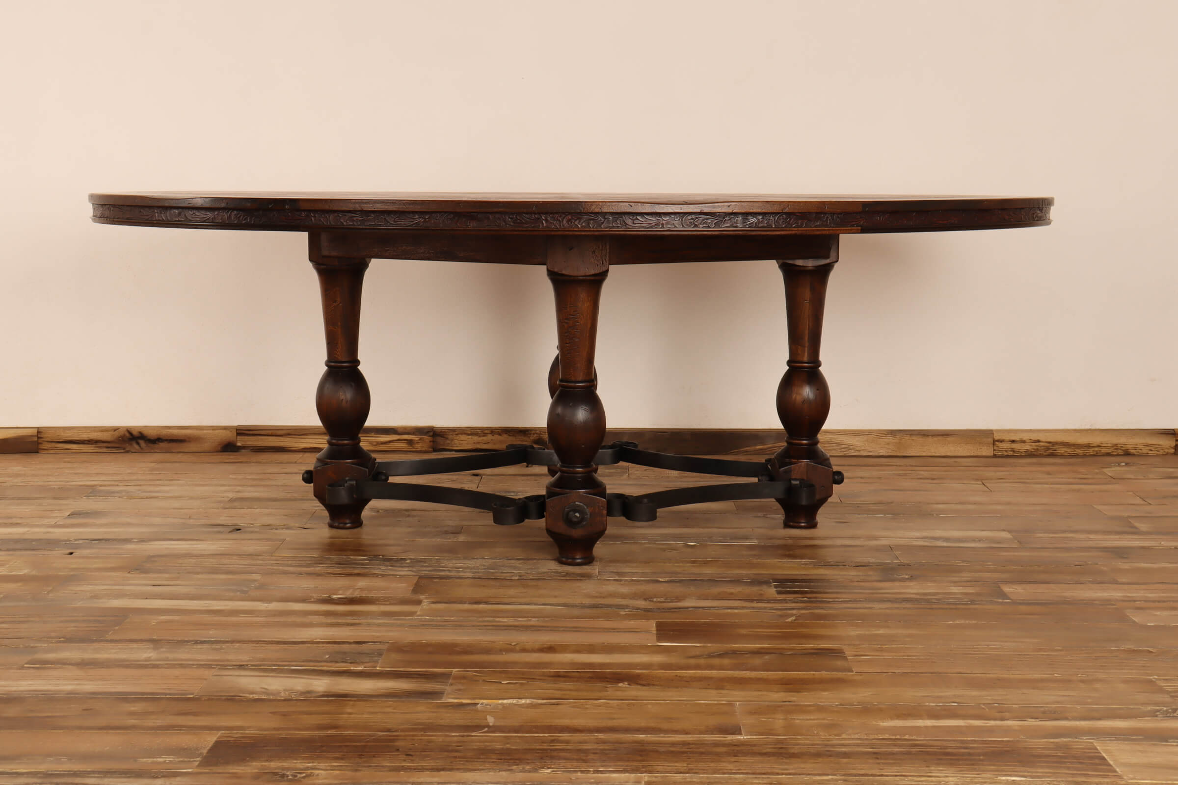 Dining Table Oval Frederico Embossed Leather Trim 84x56x30 Embossed Leather Trim