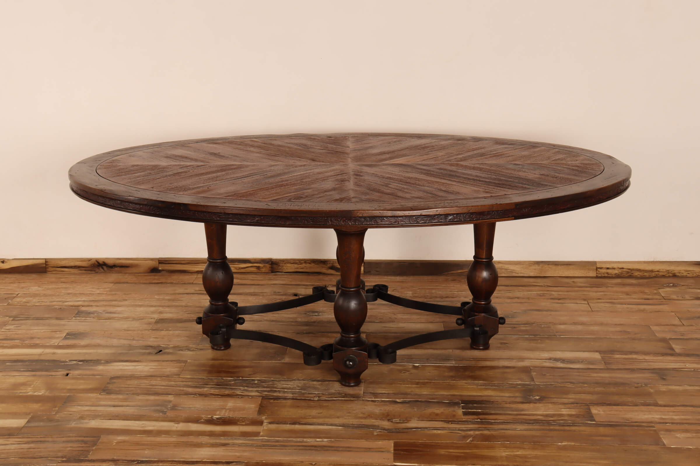 Dining Table Oval Frederico Embossed Leather Trim 84x56x30 Embossed Leather Trim