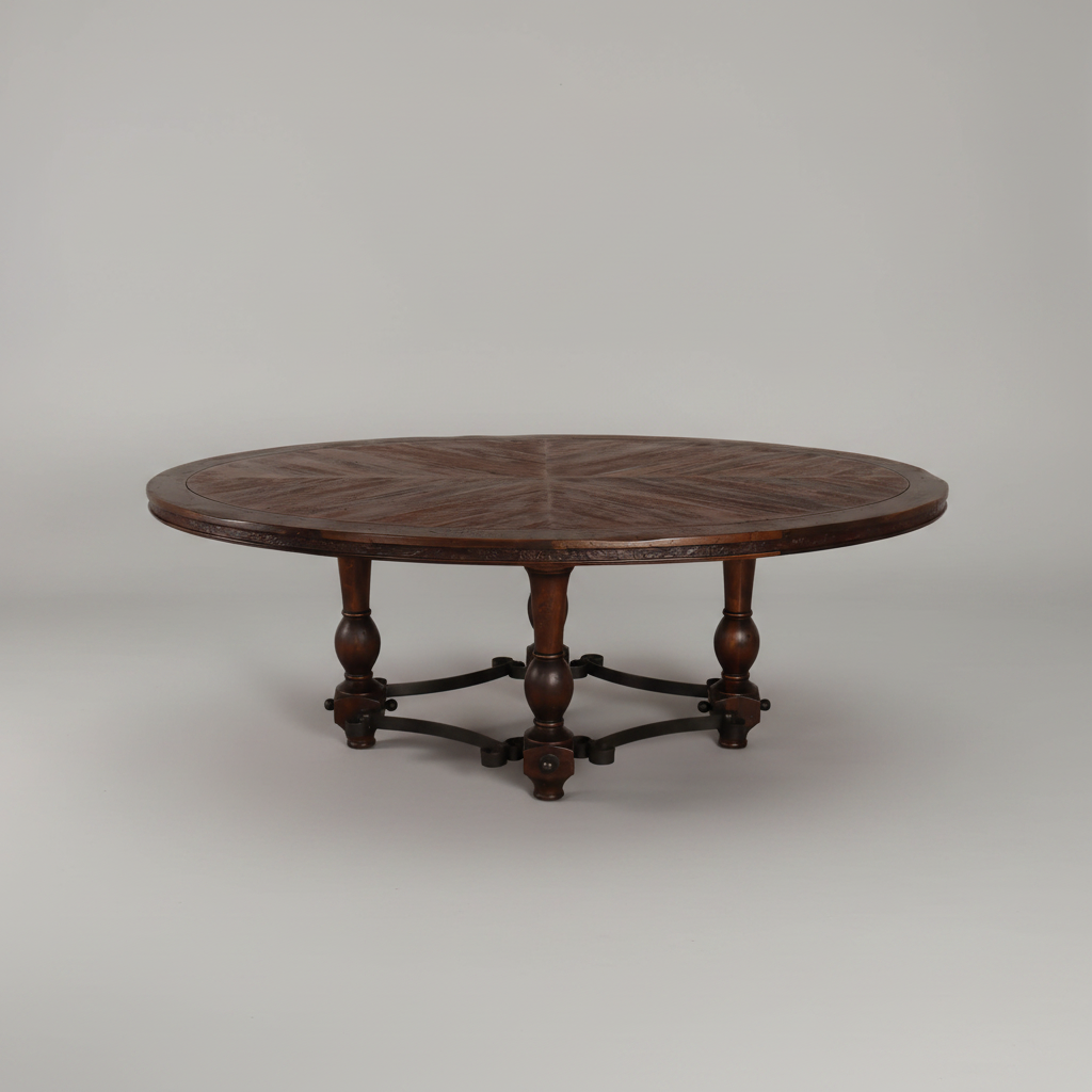 Dining Table Oval Frederico Embossed Leather Trim 84x56x30 Embossed Leather Trim
