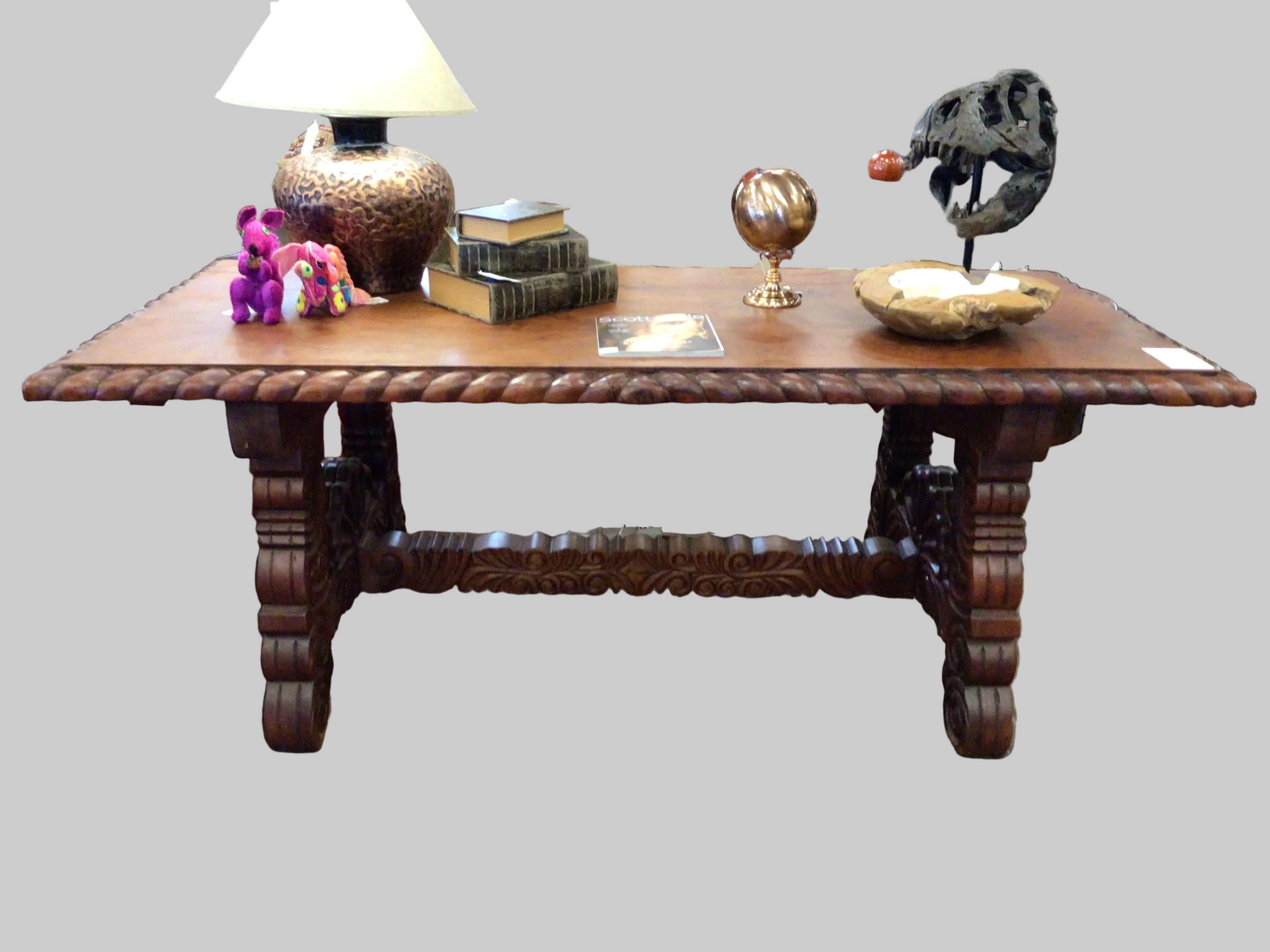 Desk Carved Legs Mesquite Rectangular 94 3/4W x 34 3/4D x 31 1/2H
