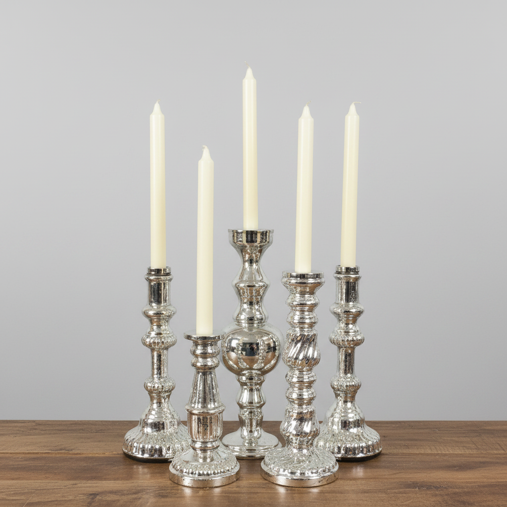 Accessory Set of 5 Silver Candleholders
