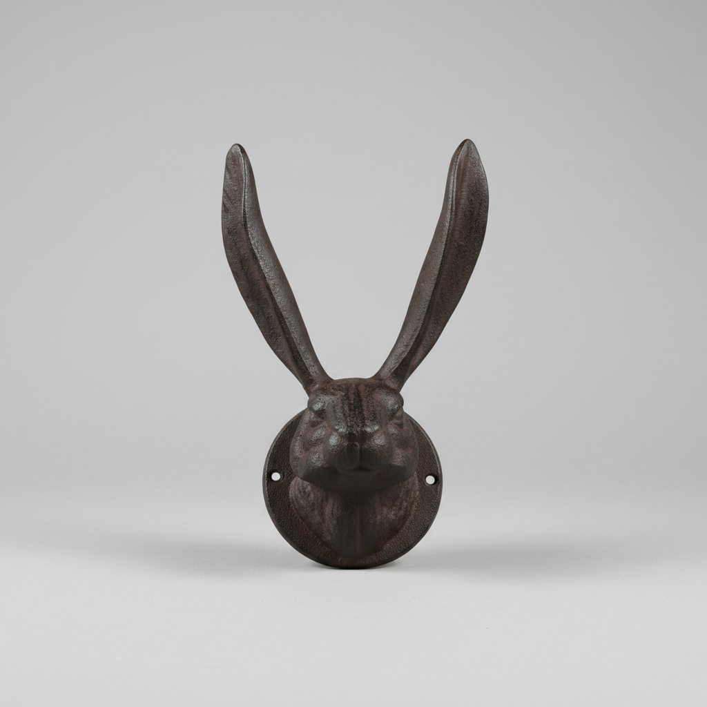 Decorative wall hook shaped like a rabbit's head on a gray background