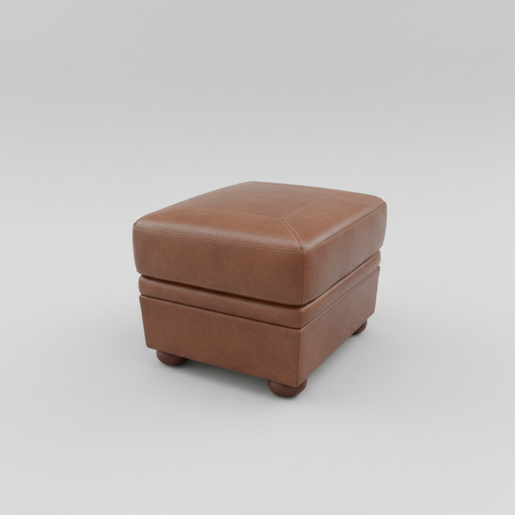 Brown leather ottoman on a white background