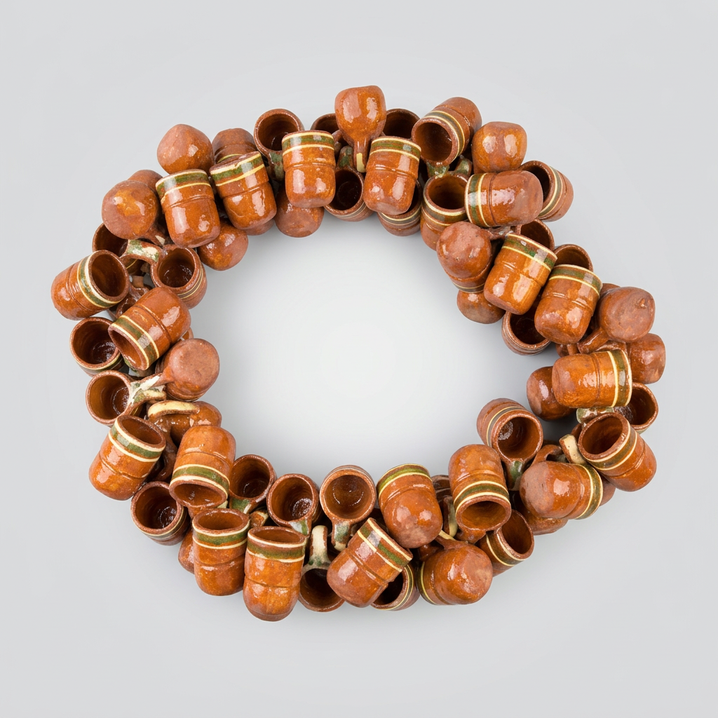 Necklace made of small, round, orange beads on a dark surface