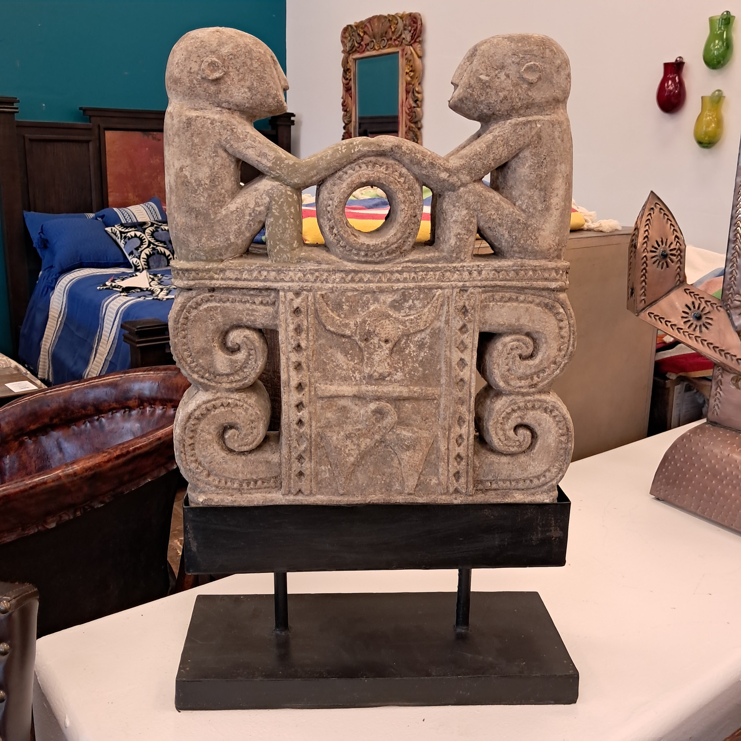Carving Figure on Stand Limestone One of a Kind