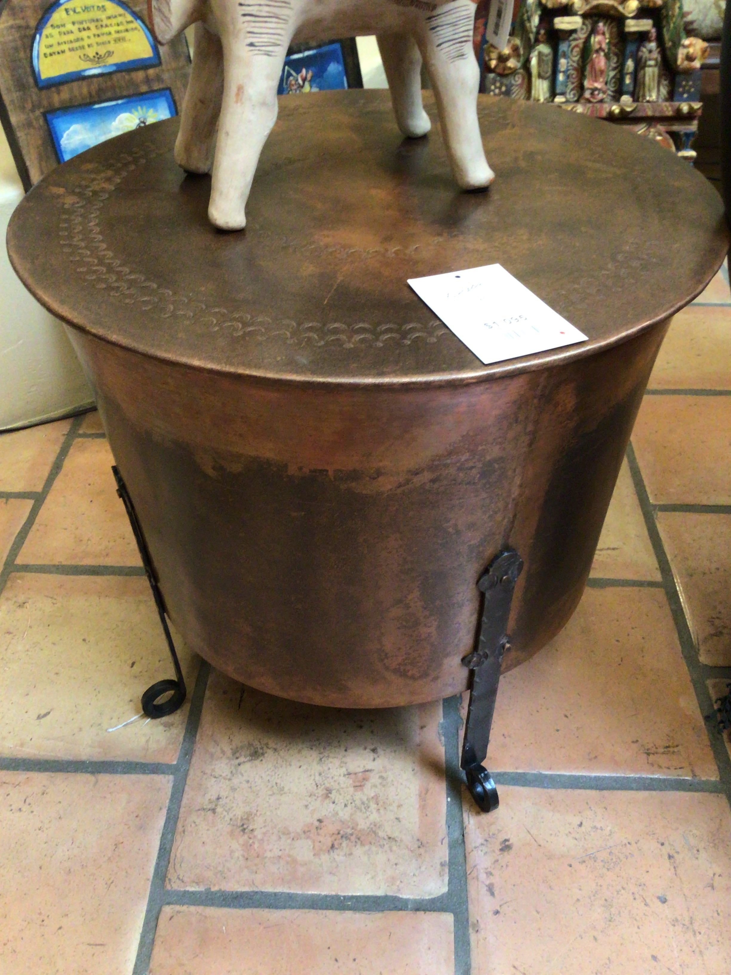 Table Copper Cauldron Round 24X23