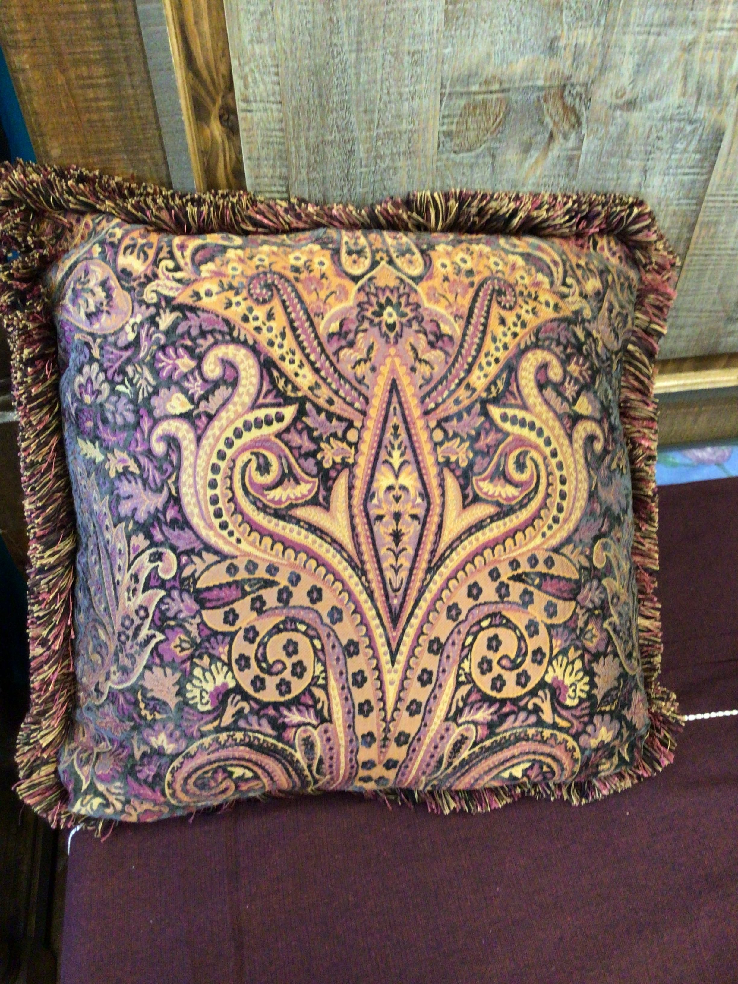 Purple & Gold Paisley Fringe Pillow