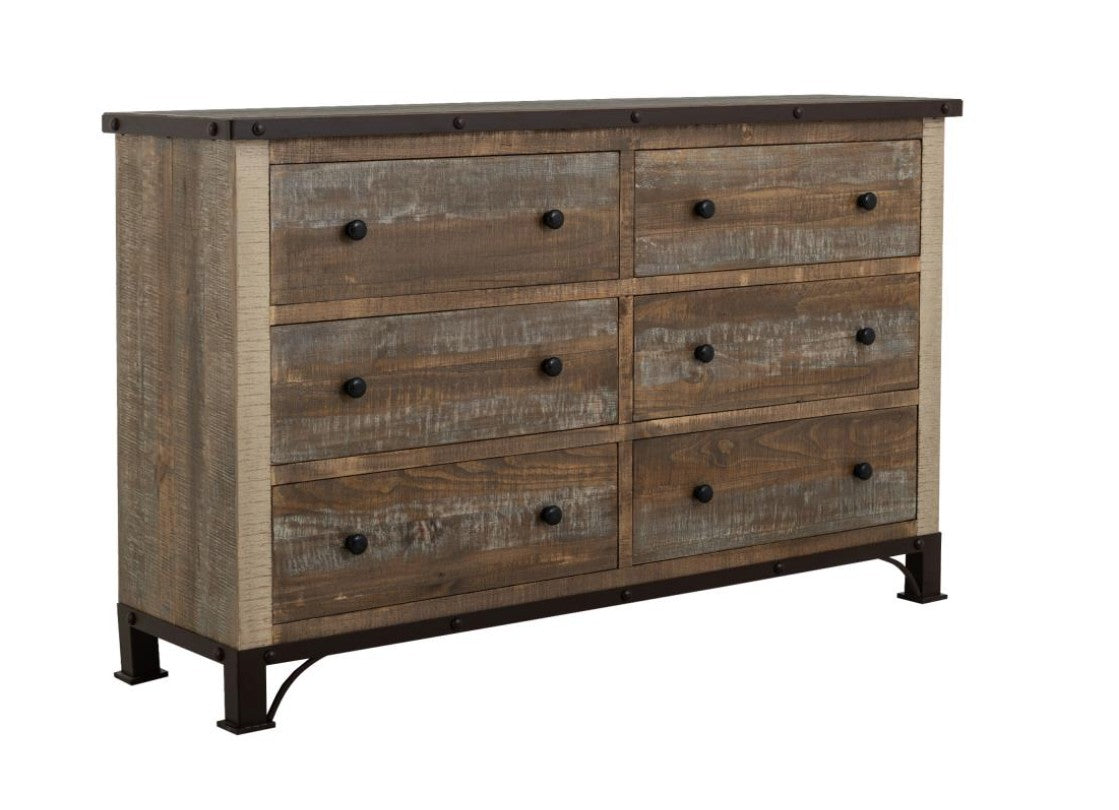Antique Multicolor Dresser 6 Drawer