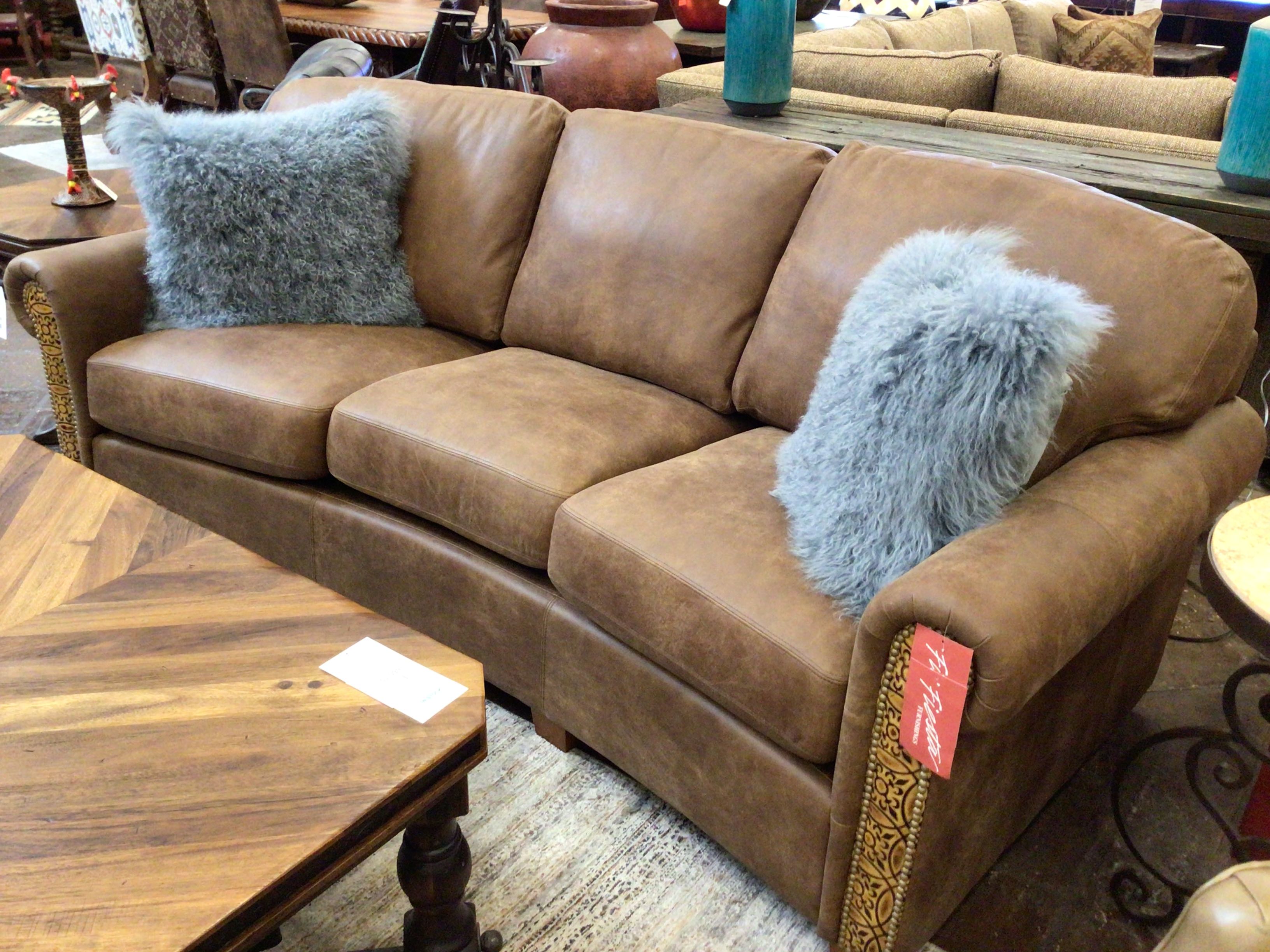 Sofa Curved Austin Nails: Old Gold Circle Tile Sepia Texas Ranch