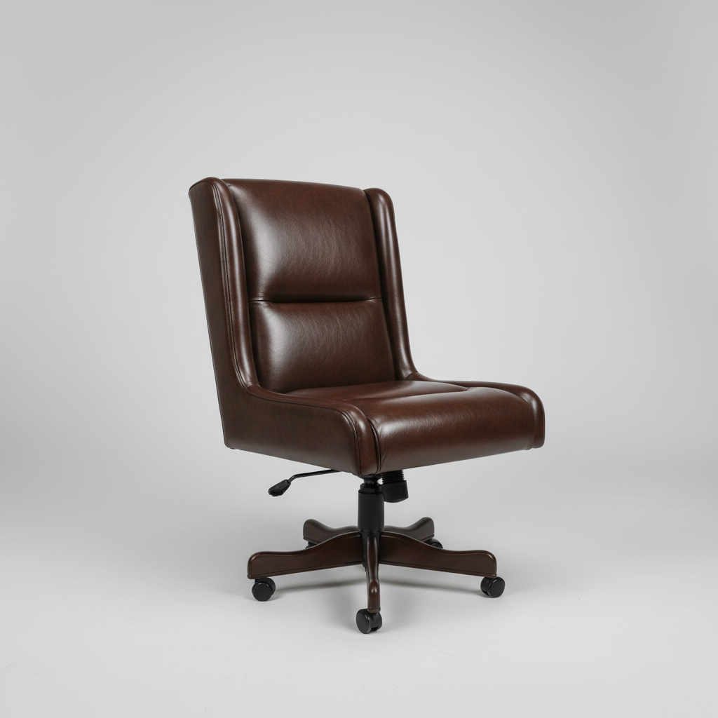 Brown leather office chair on a light gray background