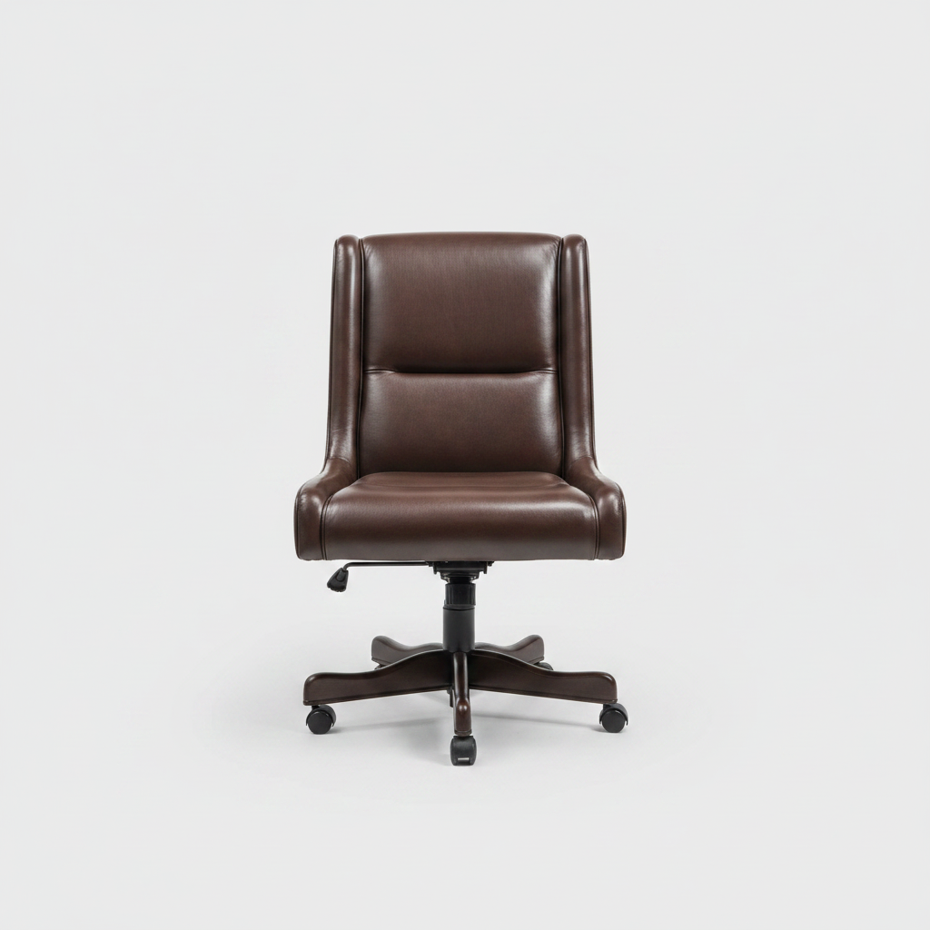 Brown leather office chair on a white background