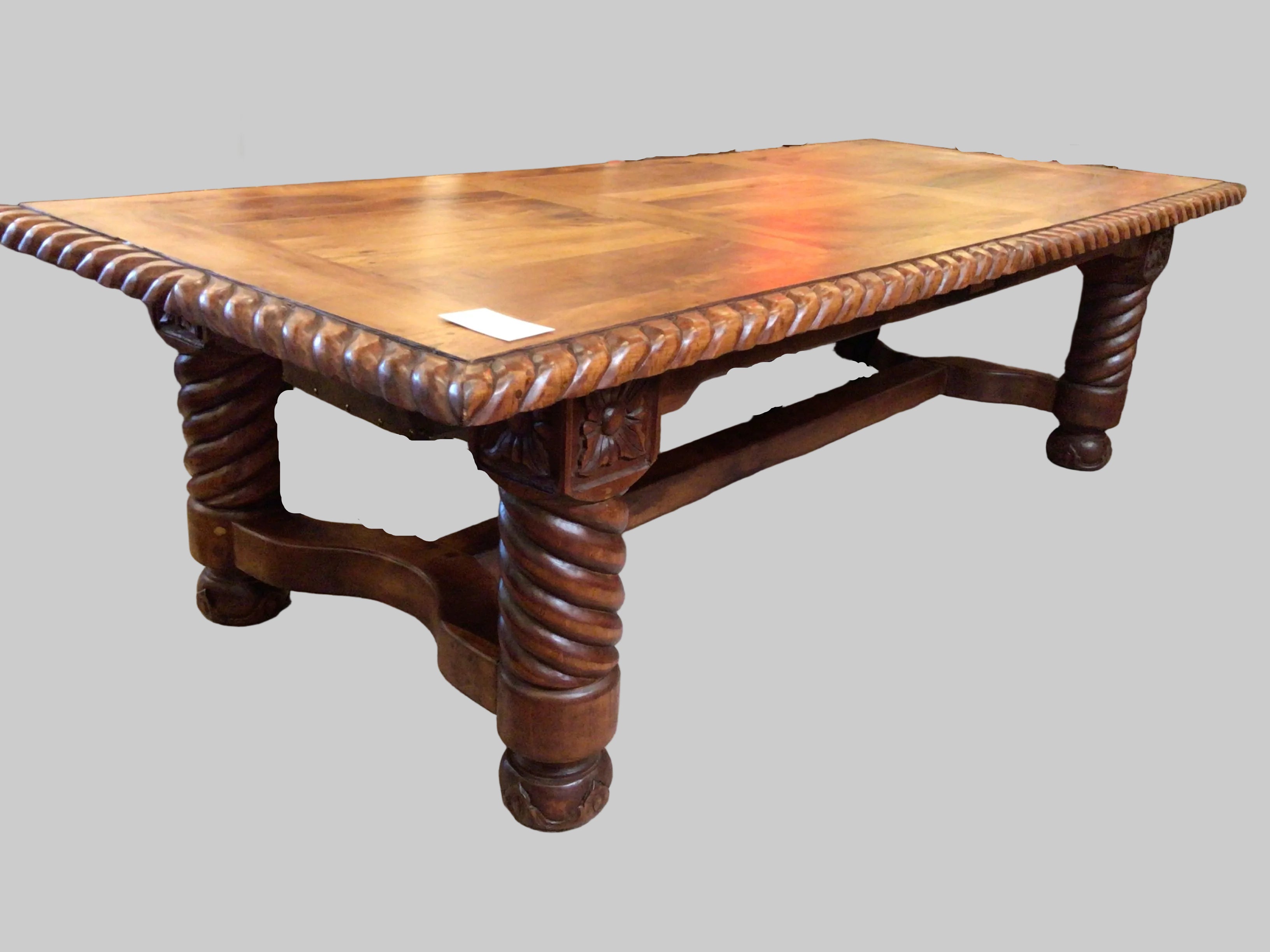 Dining Table Mesquite Tooled Legs Wooden Stretcher Rectangular 112x47x31
