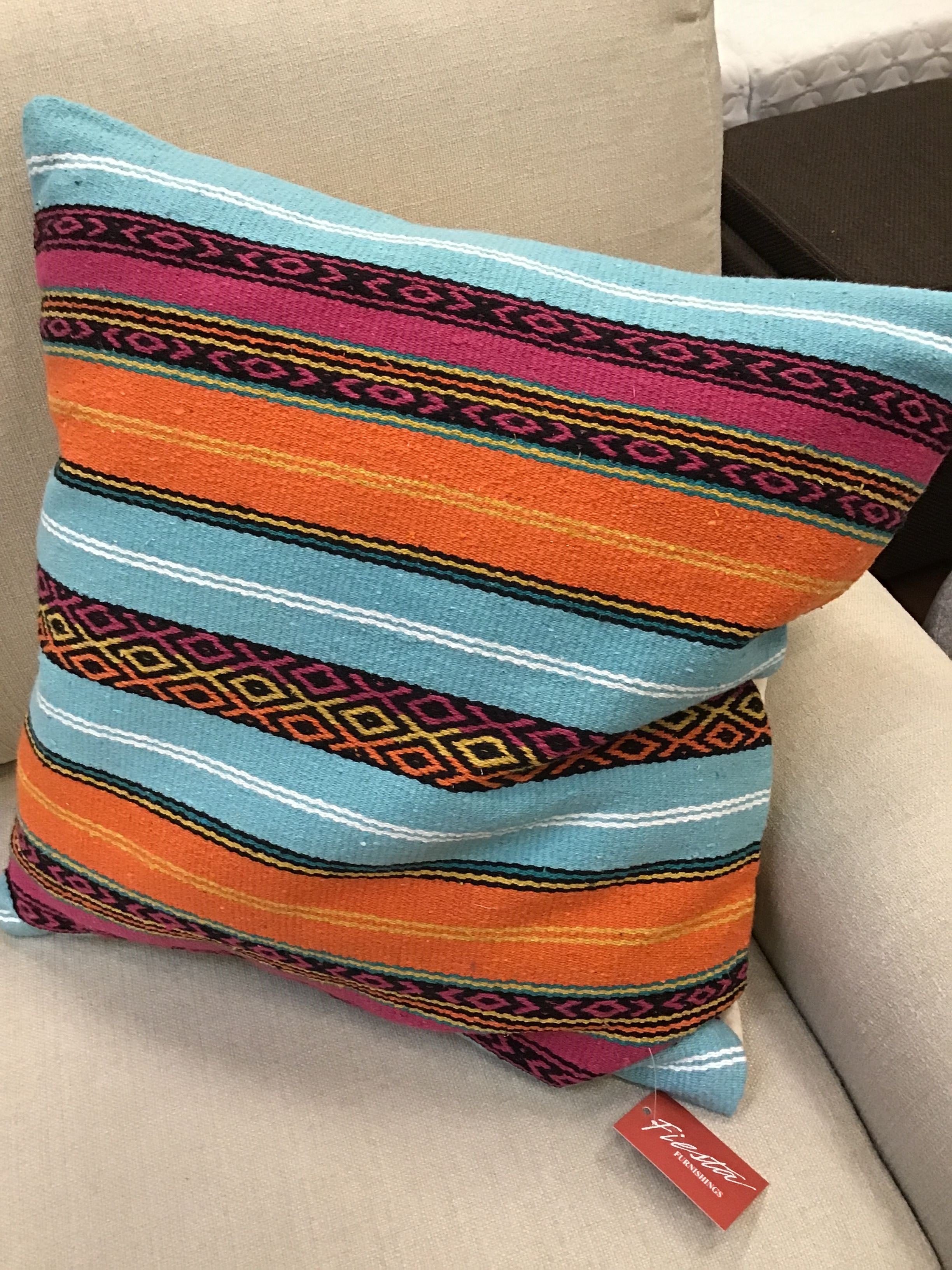 Turquoise & Pink Serape Stripe Pillow