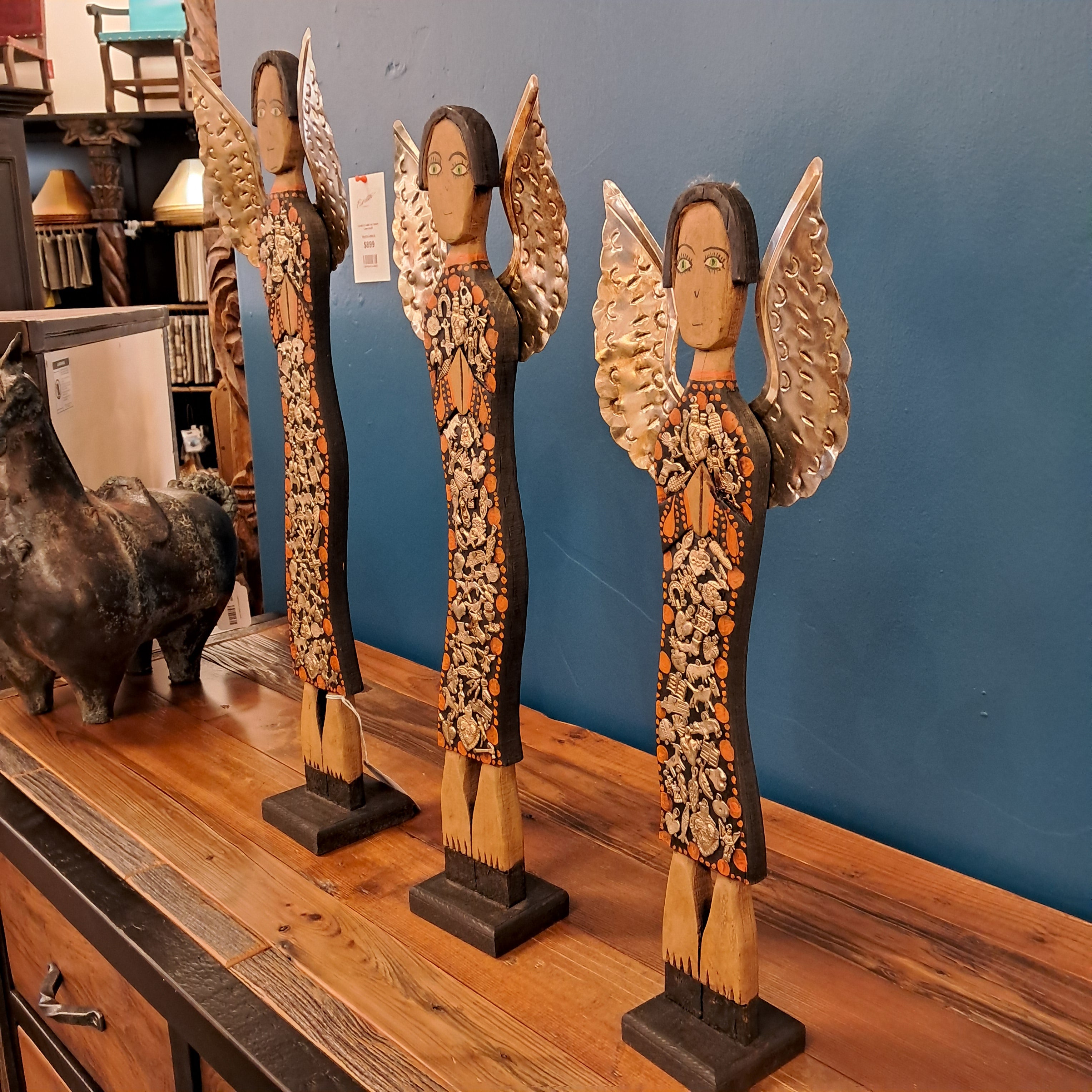 Handcarved Angel Hand Painted Set of 3