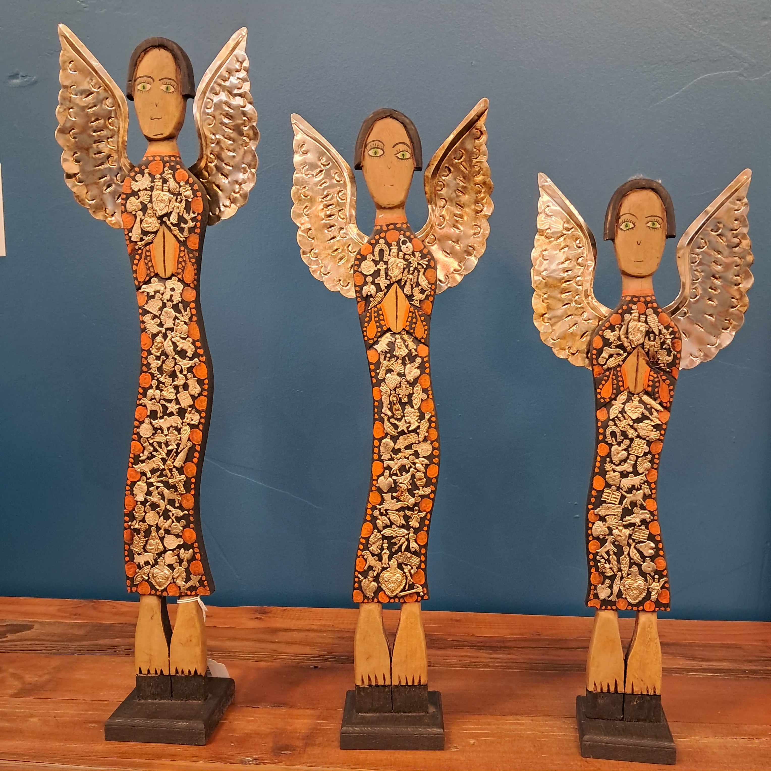 Handcarved Angel Hand Painted Set of 3