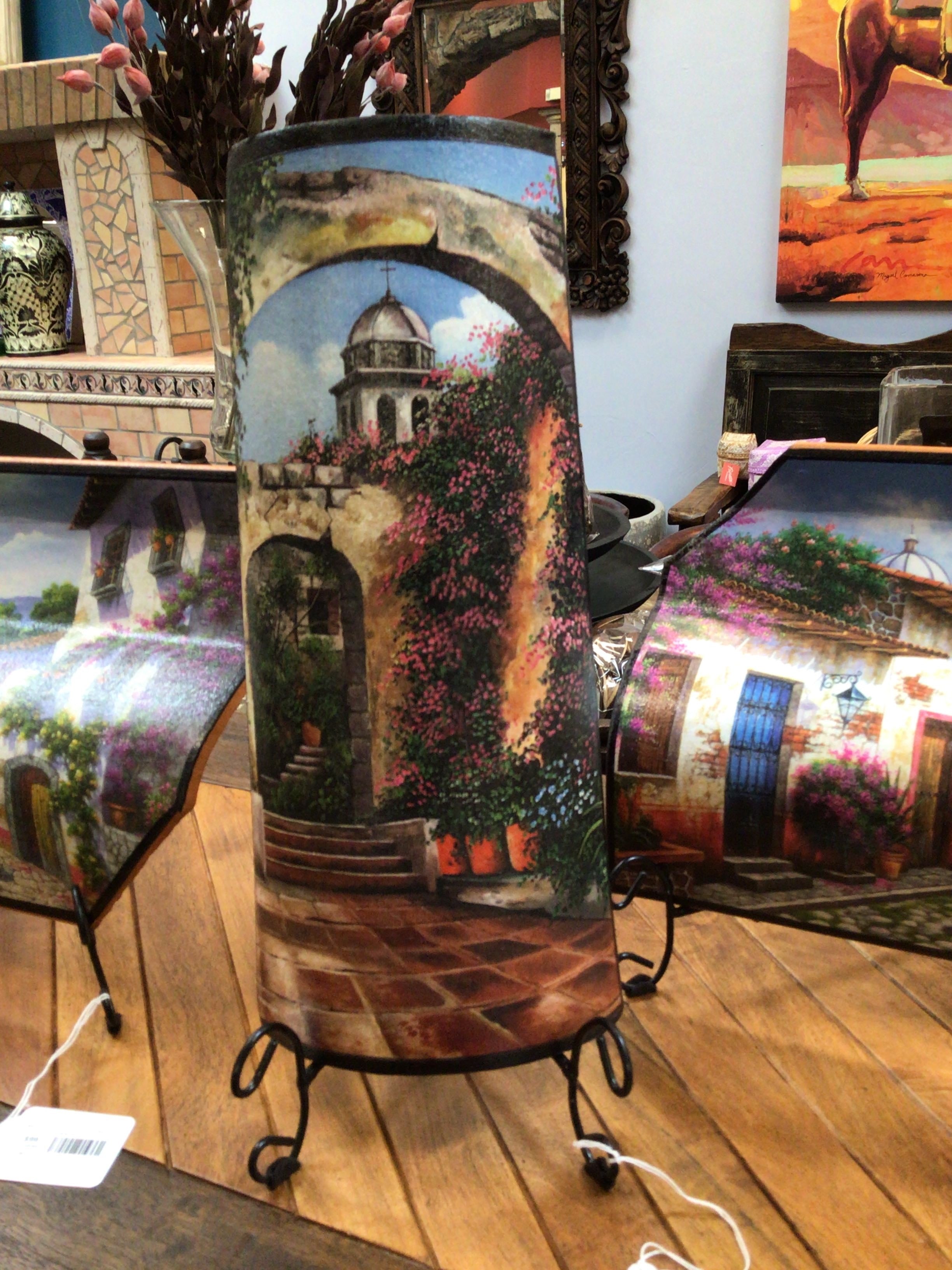Tile Scene With Iron Base Handpainted