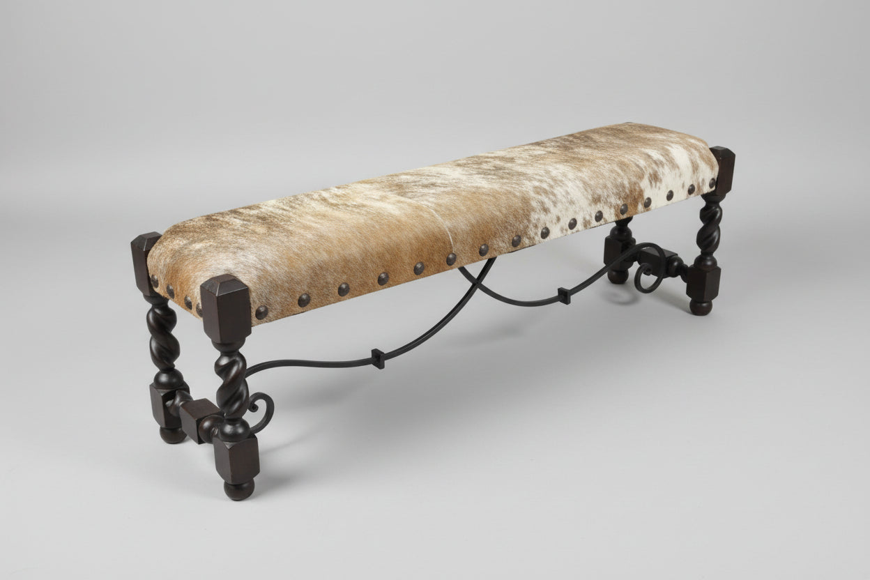 Bench Rafaela 60x14x18 Dark Distressed Hair On Hide DD/HOH