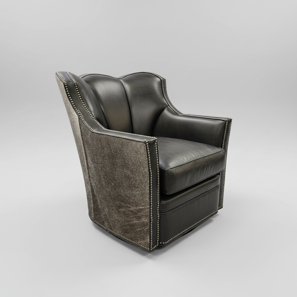 Gray armchair with leather seat on a gray background