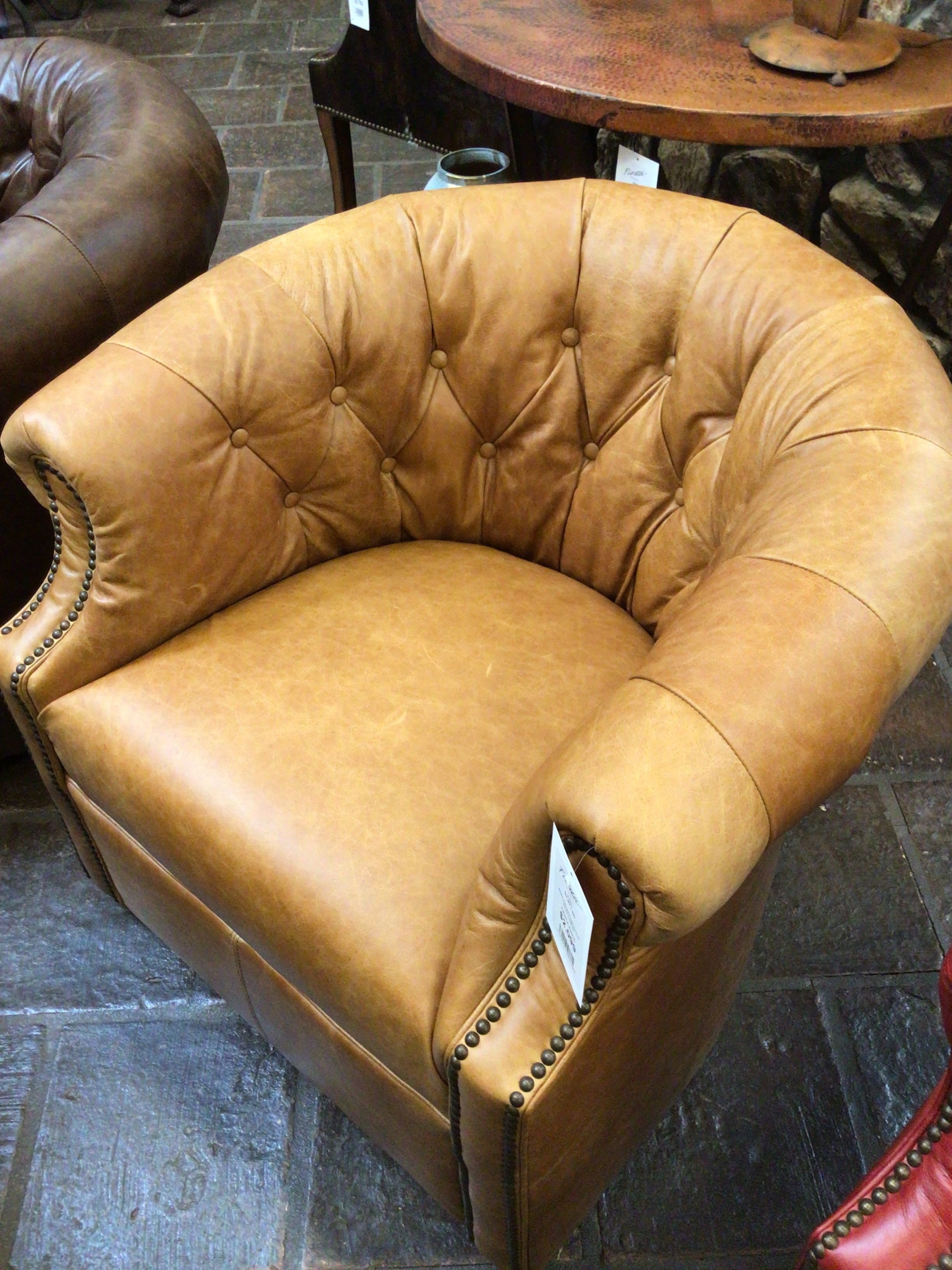 Swivel Chair Leather Vacchetta Amber Antique Nails