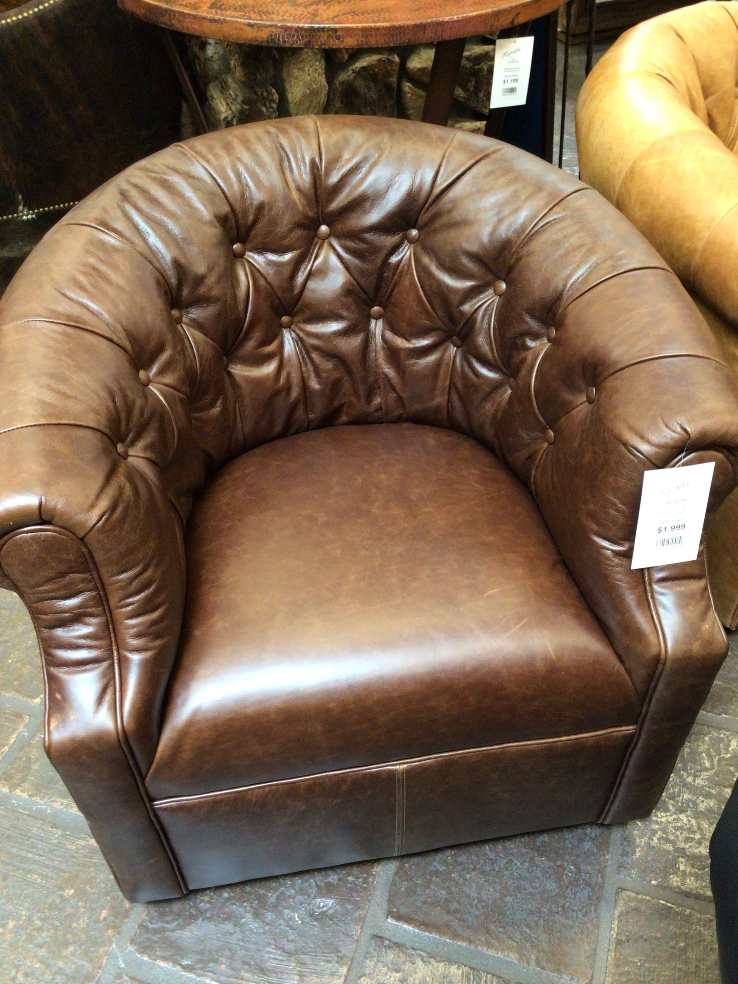 Swivel Chair Leather Vacchetta Cocoa Antique Nails
