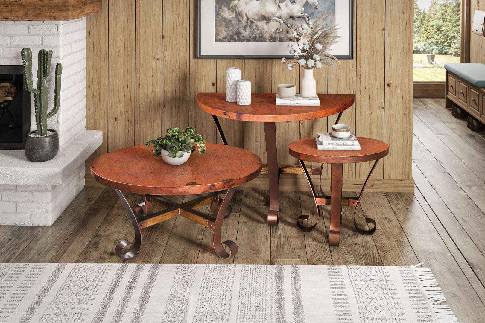 End Table Round Barcelona Copper with Metal Base