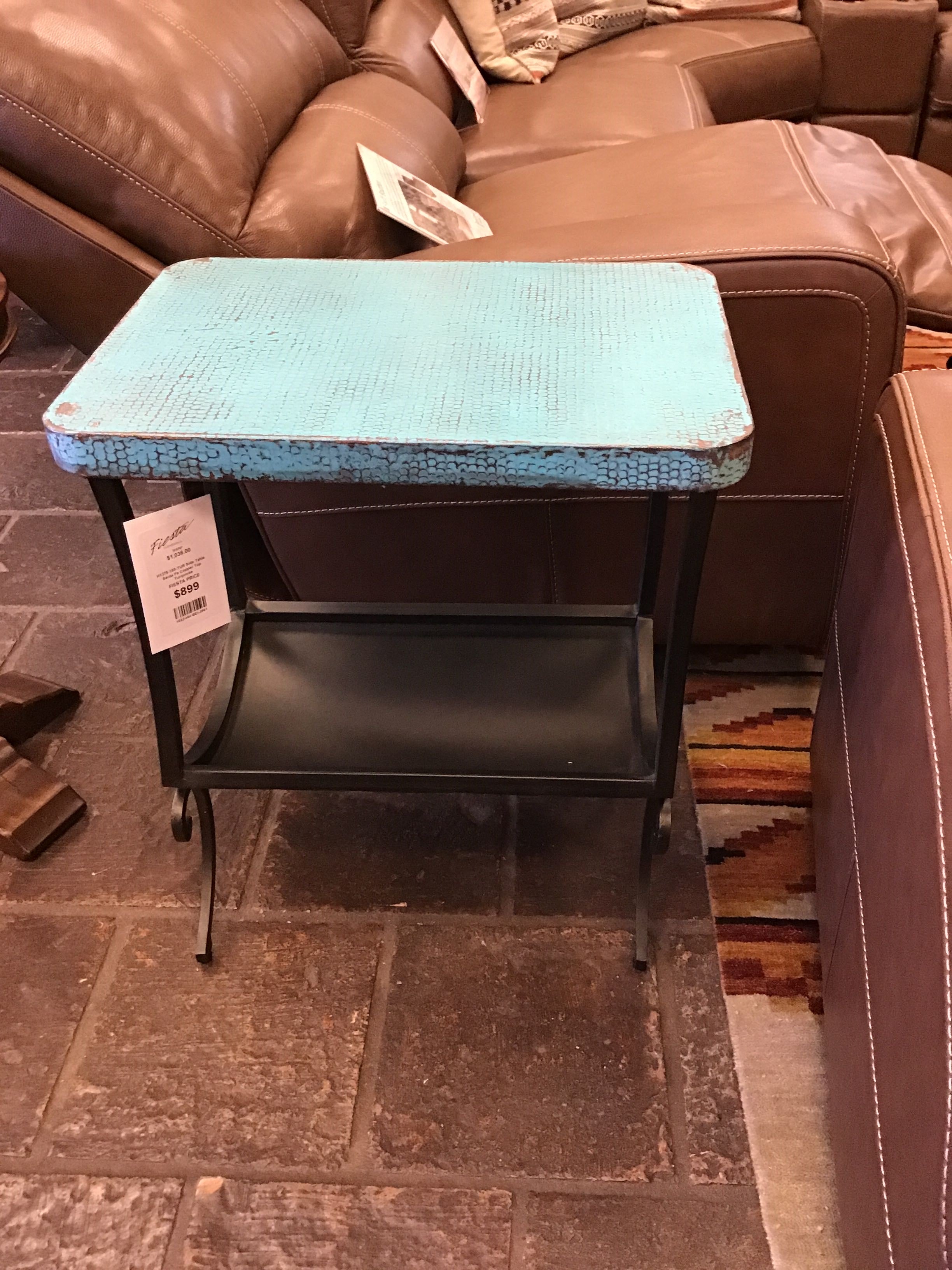 Side Table Santa Fe Copper Top Turquoise