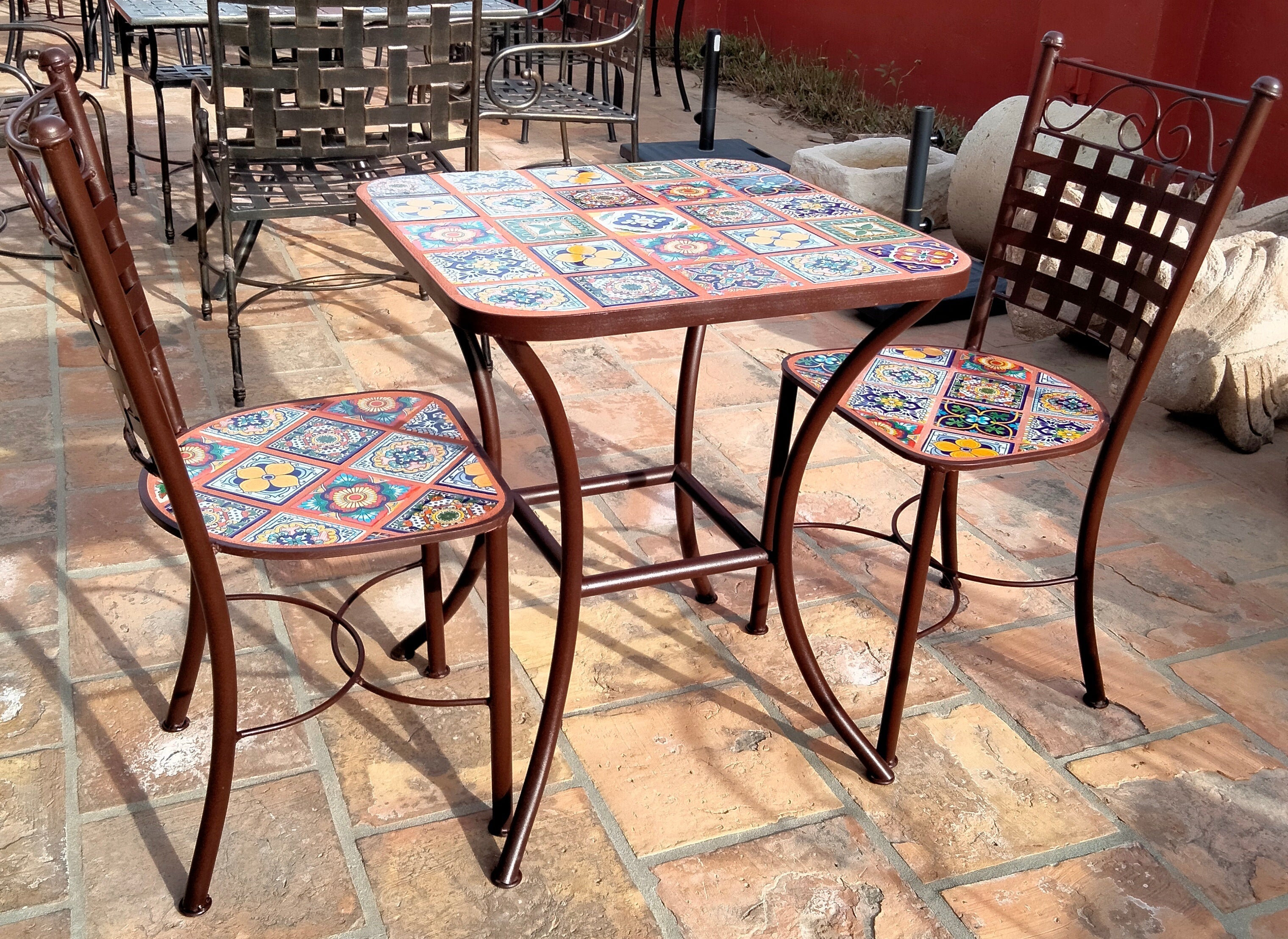 Talavera Tile Table & With 2 Chairs 3 Piece Set