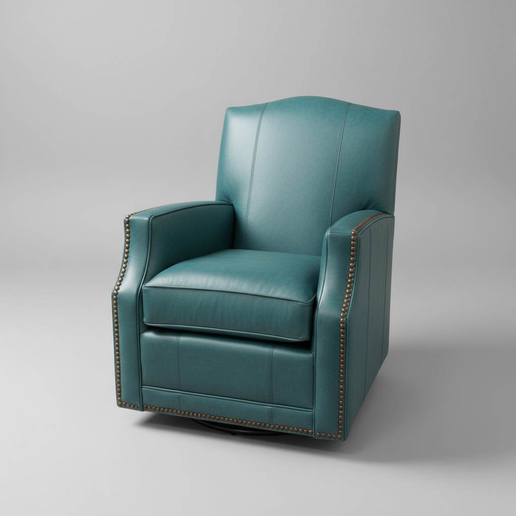 Teal leather armchair on a gray background