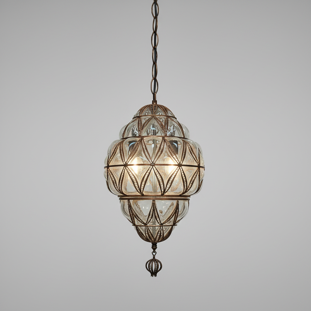 Medium Copper Hanging Lamp Blown Glass Made In Turkey