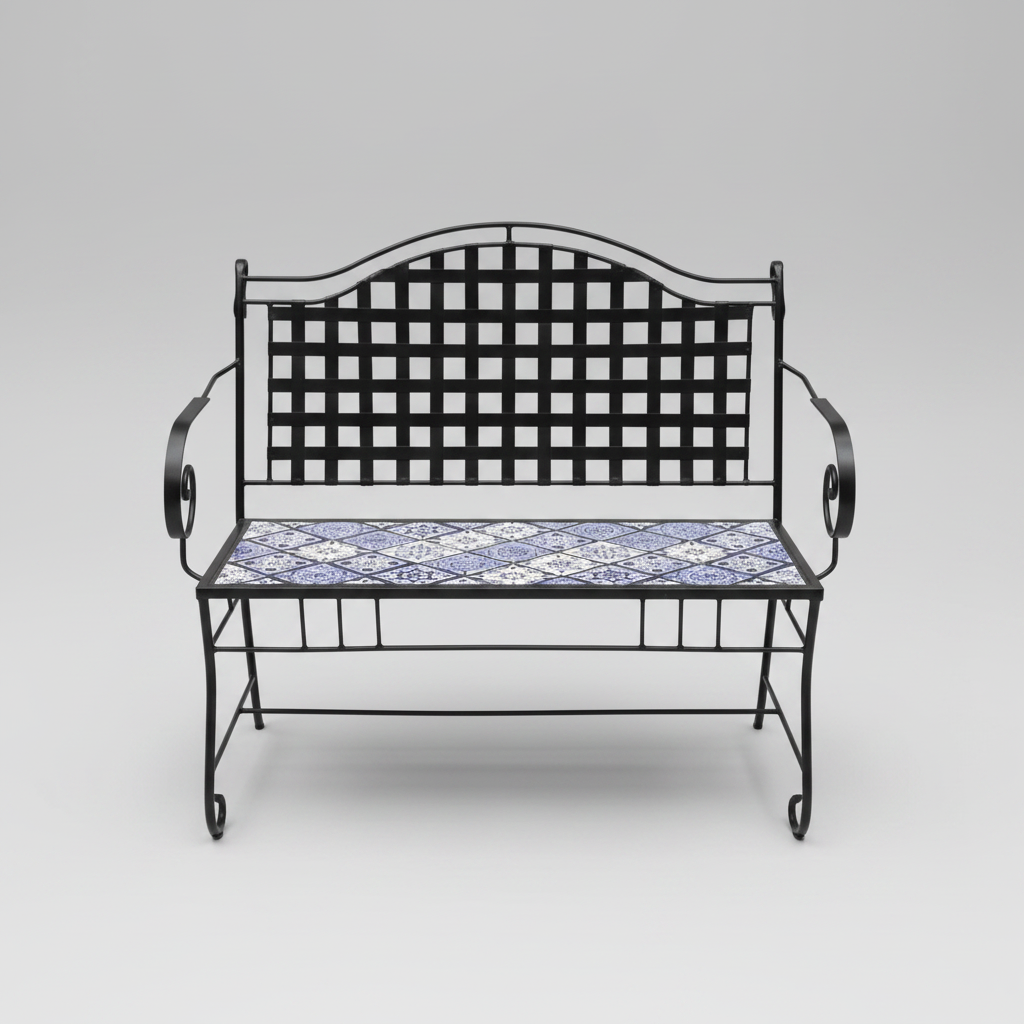 Talavera Bench With Back Blue & White