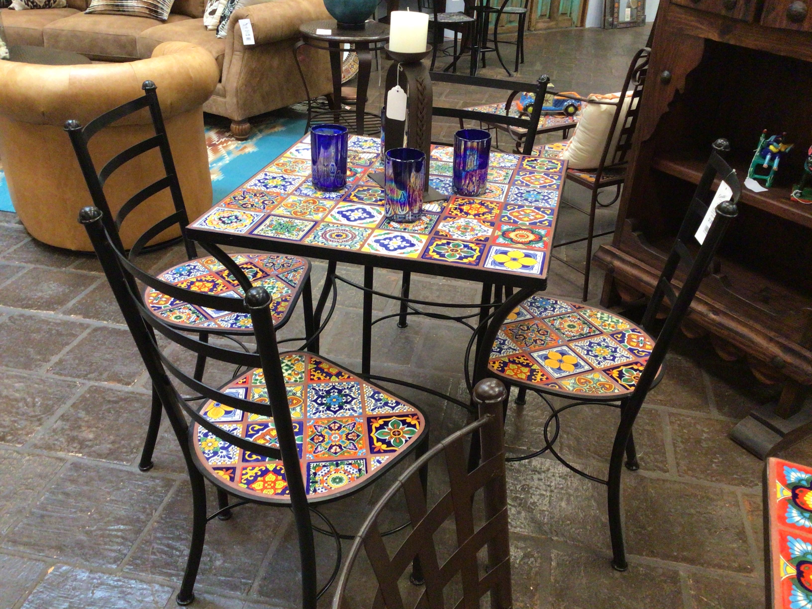 Talavera Tile Table & Chairs With 4 Chairs 5 Piece Set Colorful