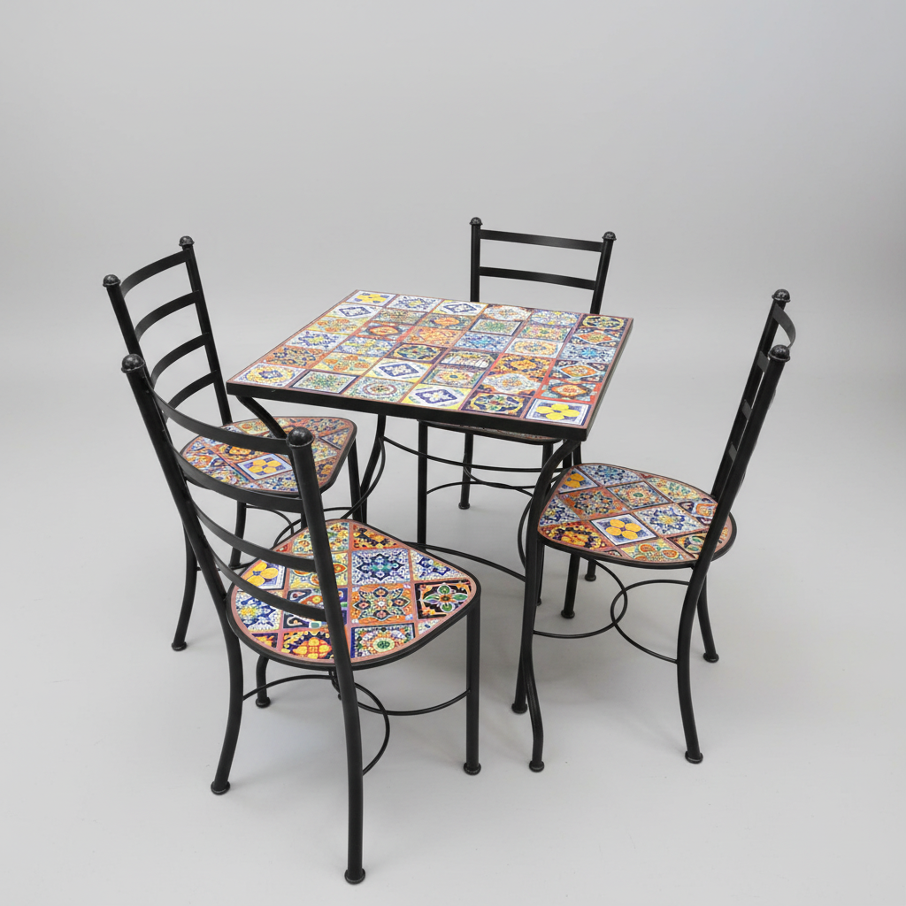 Talavera Tile Table & Chairs With 4 Chairs 5 Piece Set Colorful