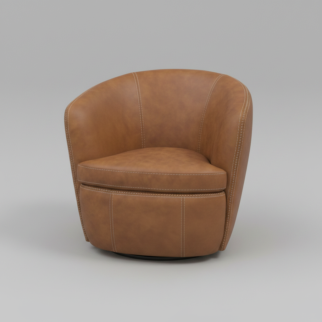 Brown leather armchair on a gray background