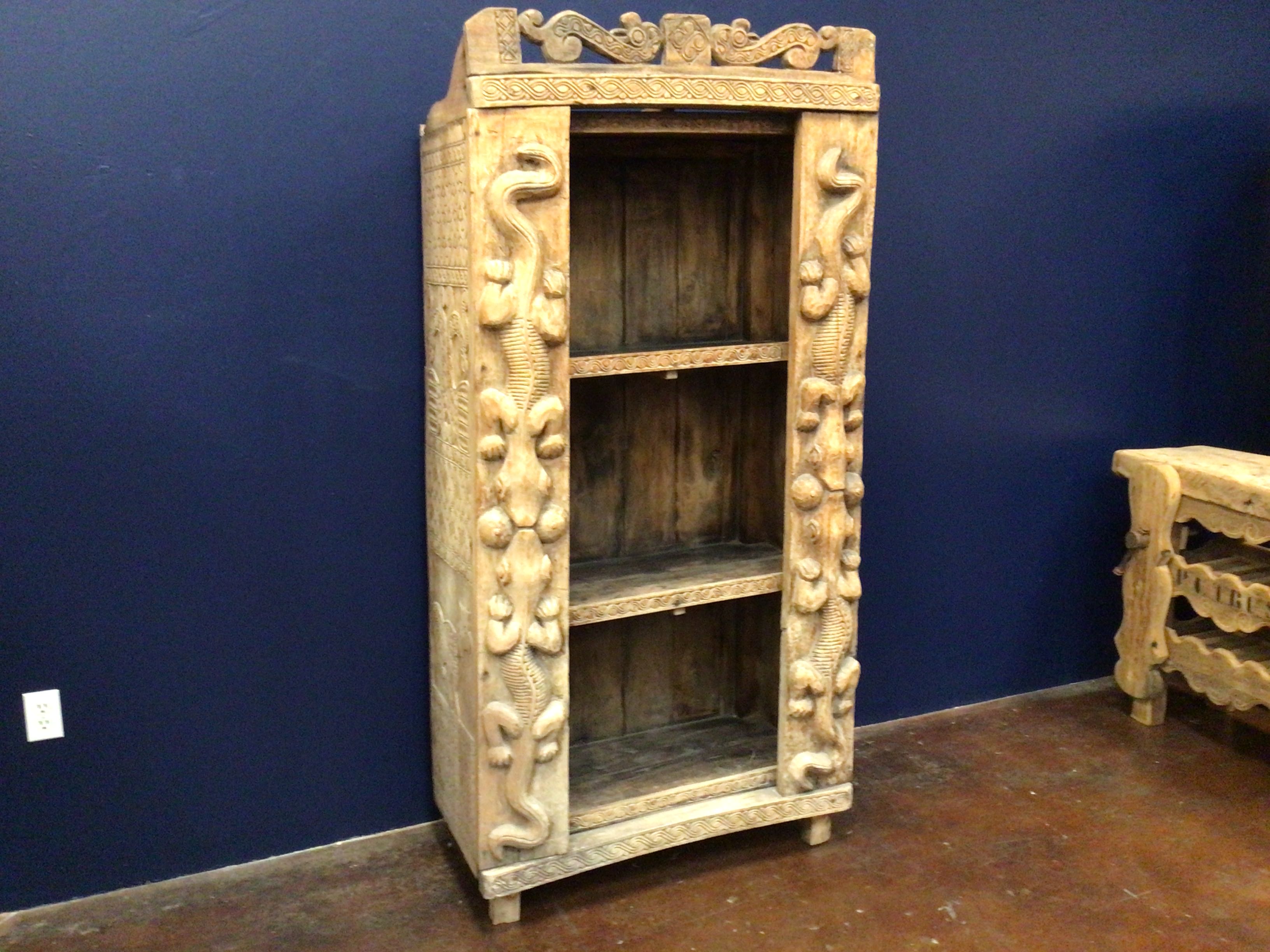 Carved Wood Serpent-Post Bookcase