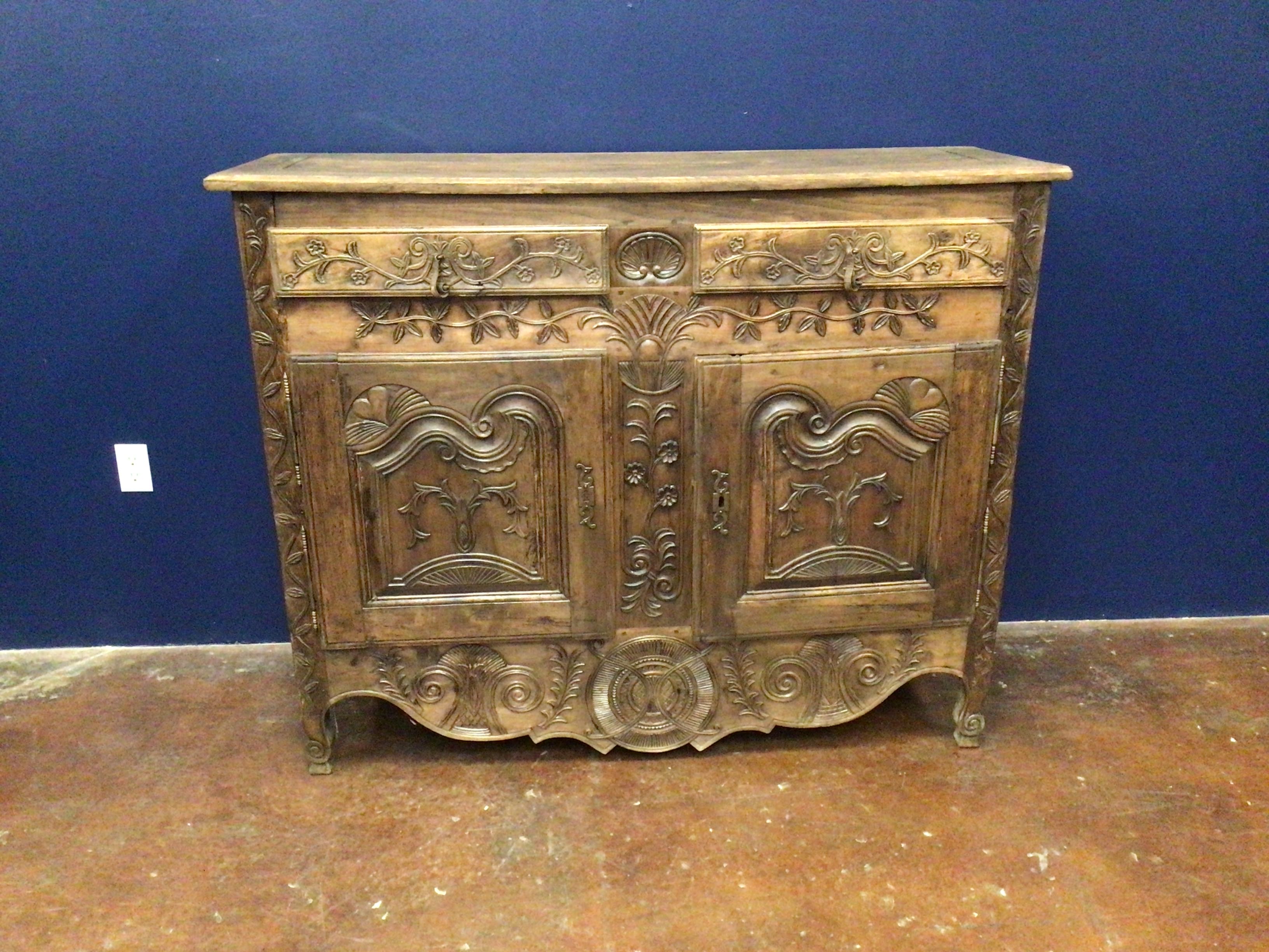 Carved Provincial Sideboard with Floral Scrollwork, Circa 1750