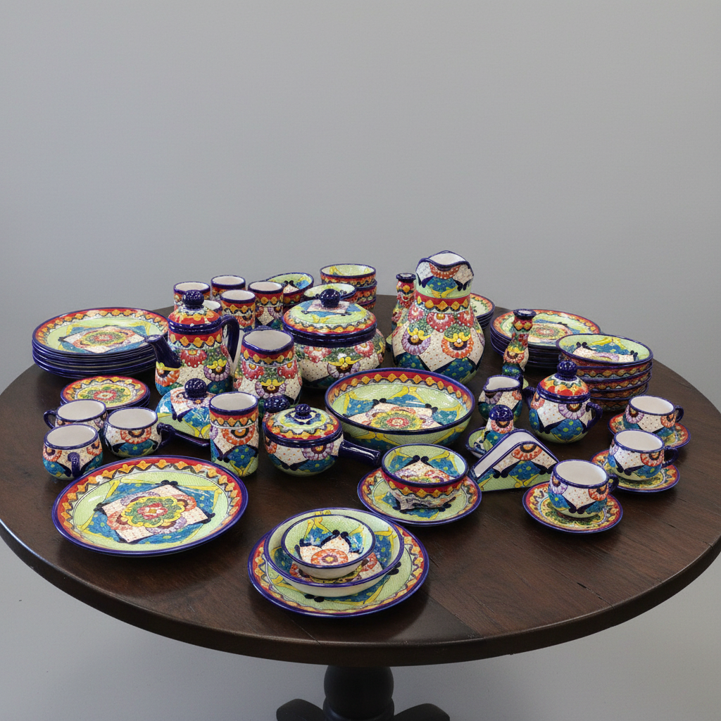 Colorful talavera dinnerware on a table