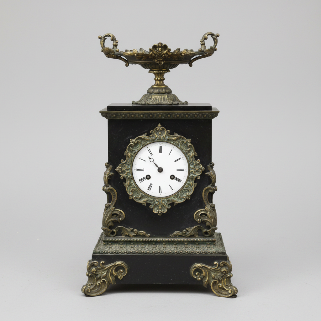Decorative clock with ornate design on a gray background