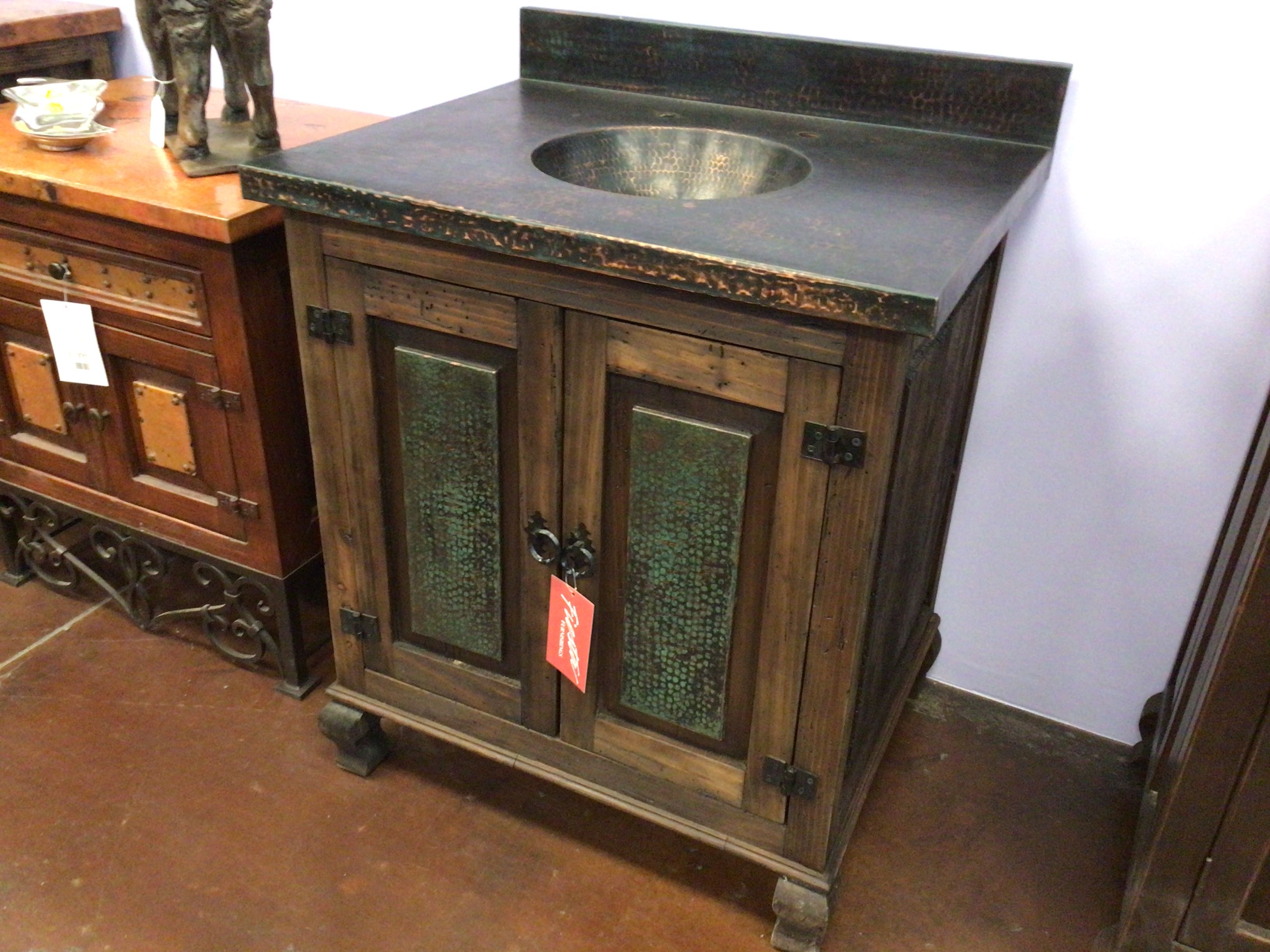 Vanity Copper Top Green 1 Sink 2 Doors