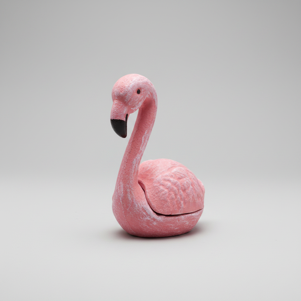 Pink flamingo clay key jar on a gray background