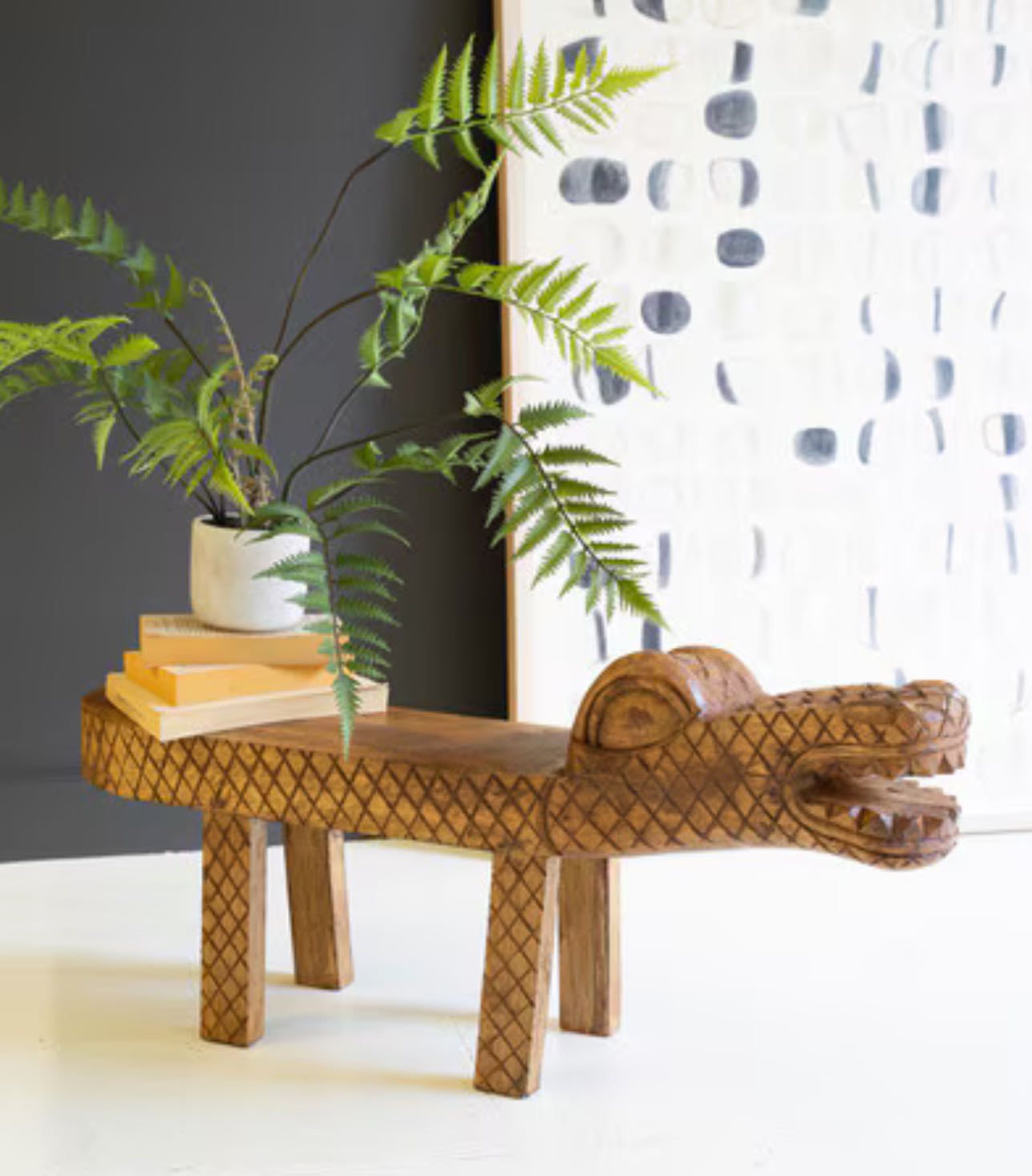 Bench Carved Teak Wood Crocodile